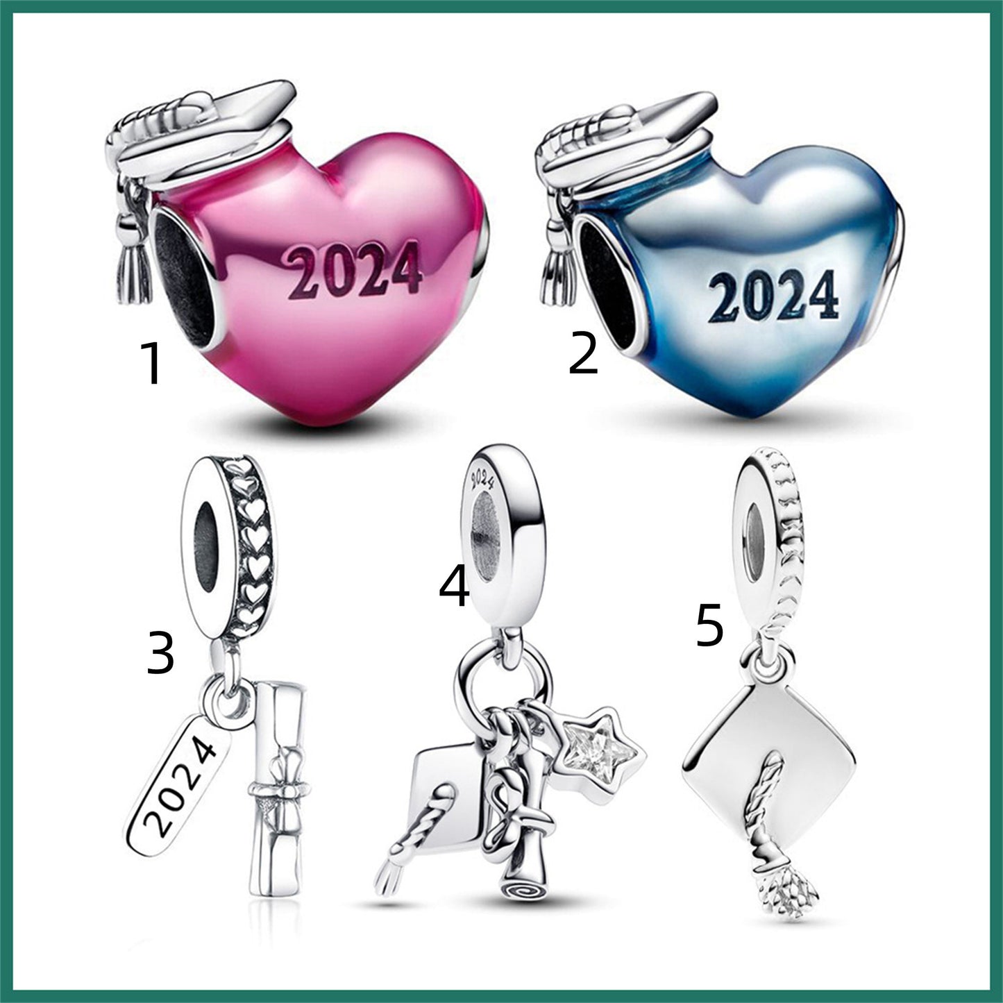925 Sterling silver Graduation season new pink love graduation cap Beading Series Charm
