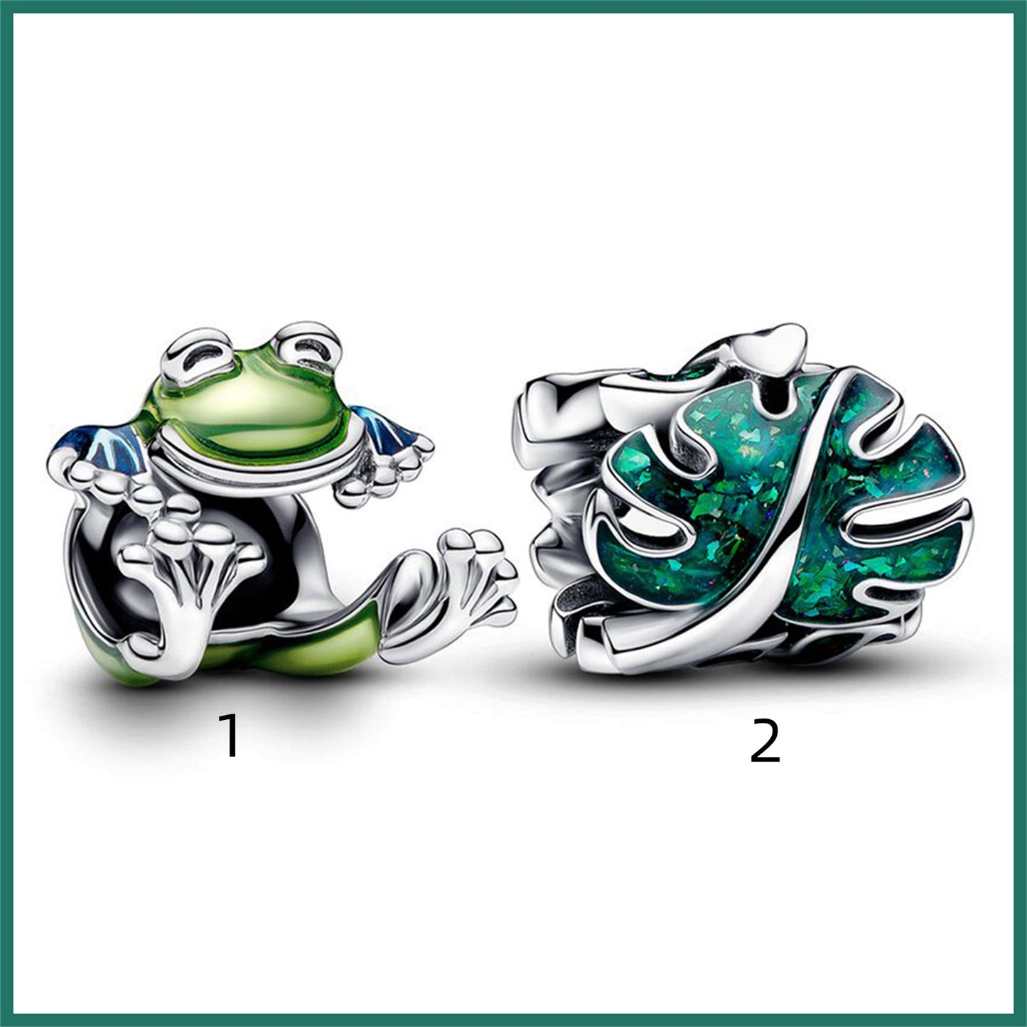925 Sterling silver Green frog and leaf Beading Series Charm