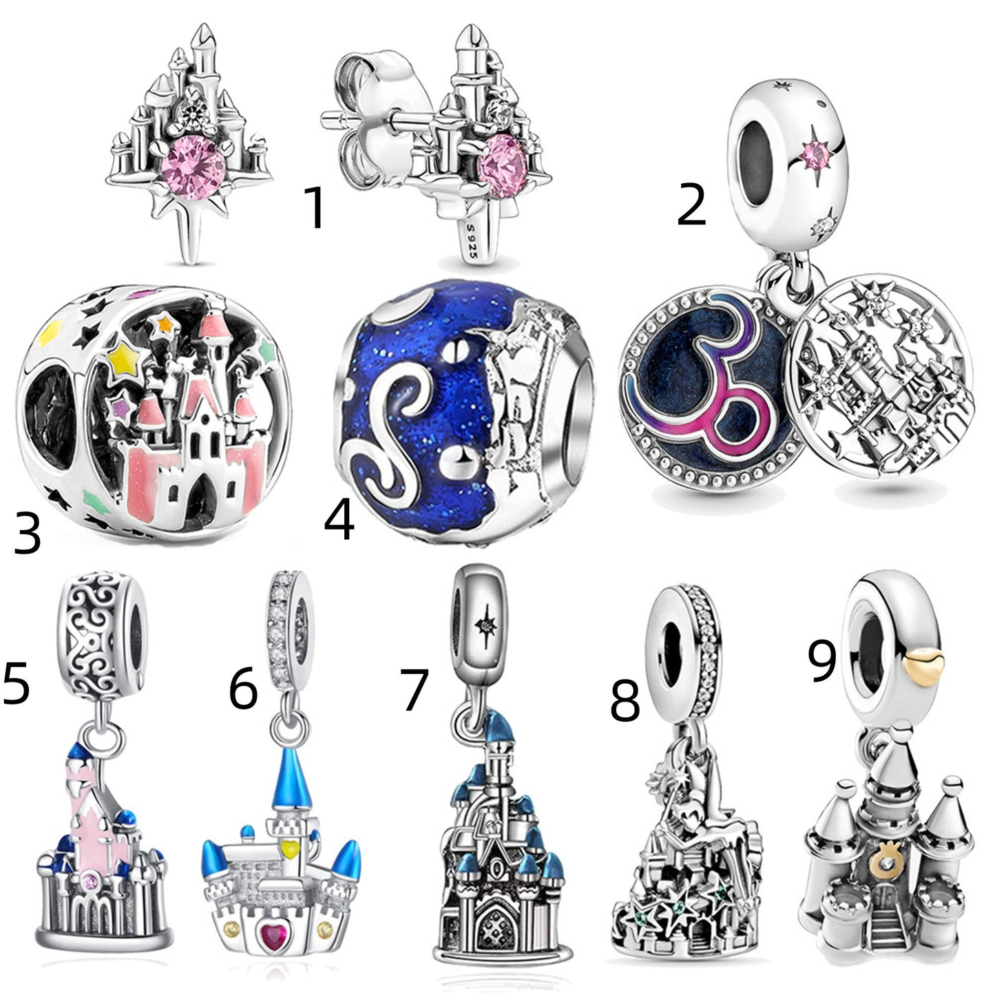 S925 Sterling Silver Exquisite Castle Pendant Series Charm