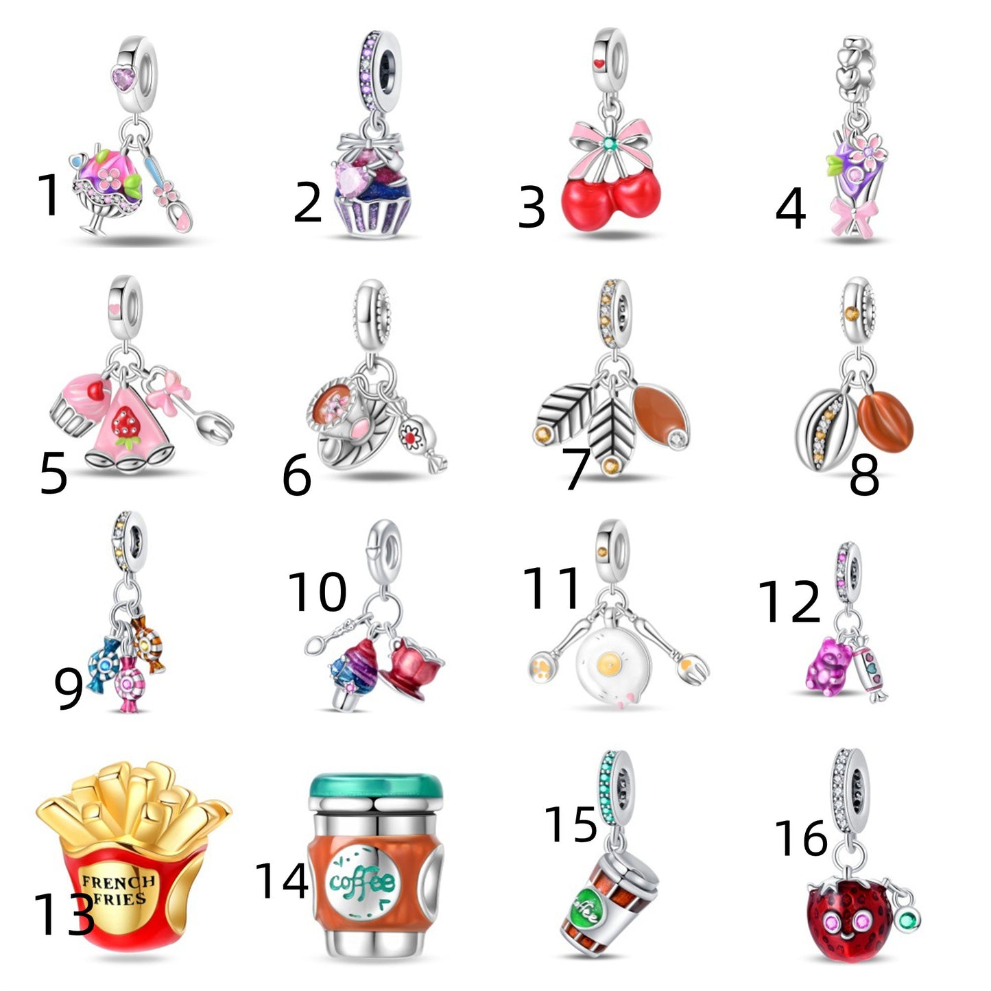 925 Sterling Silver Coffee Candy Pendant Series Charm