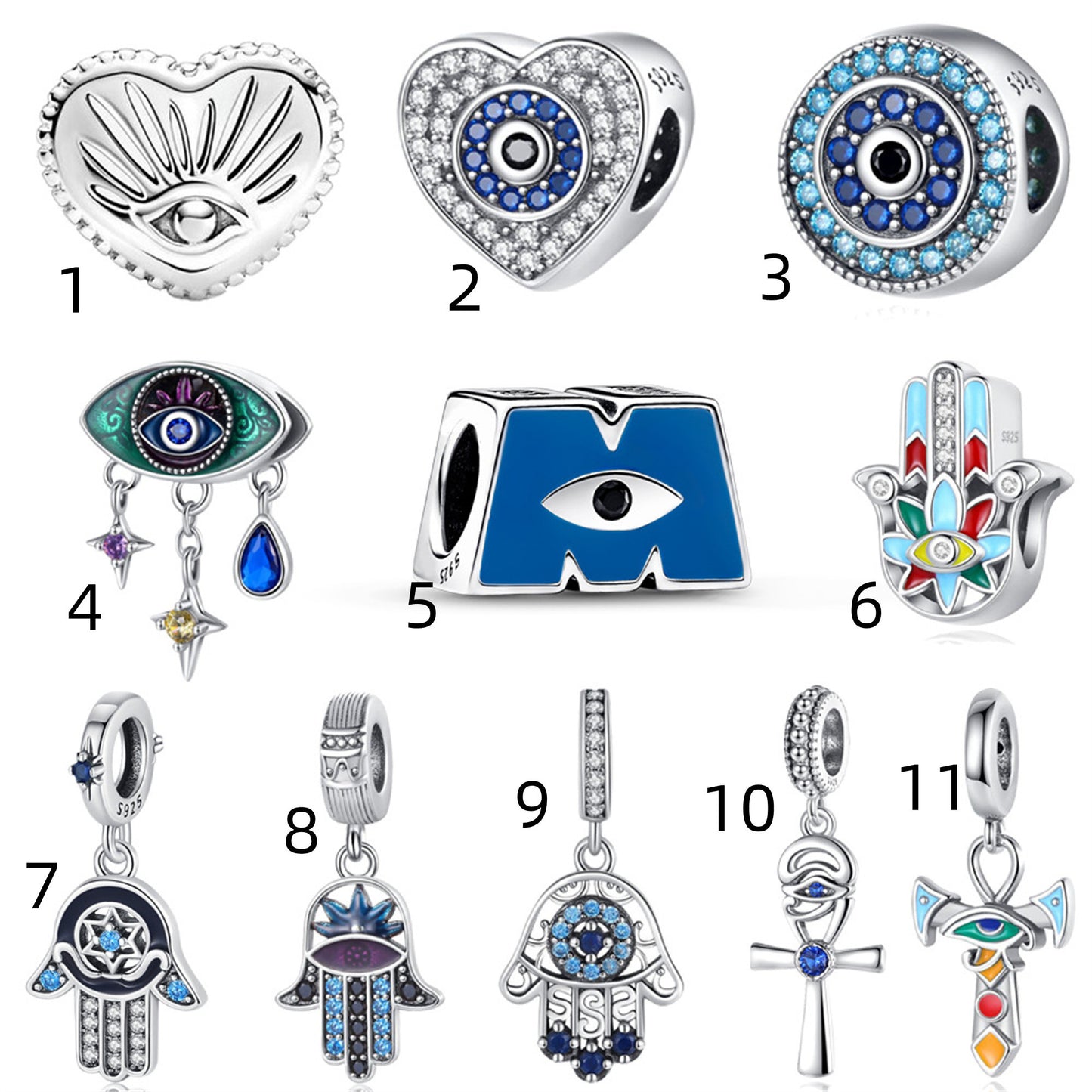 925 Sterling silver Demon Eyes Beaded Series Charm
