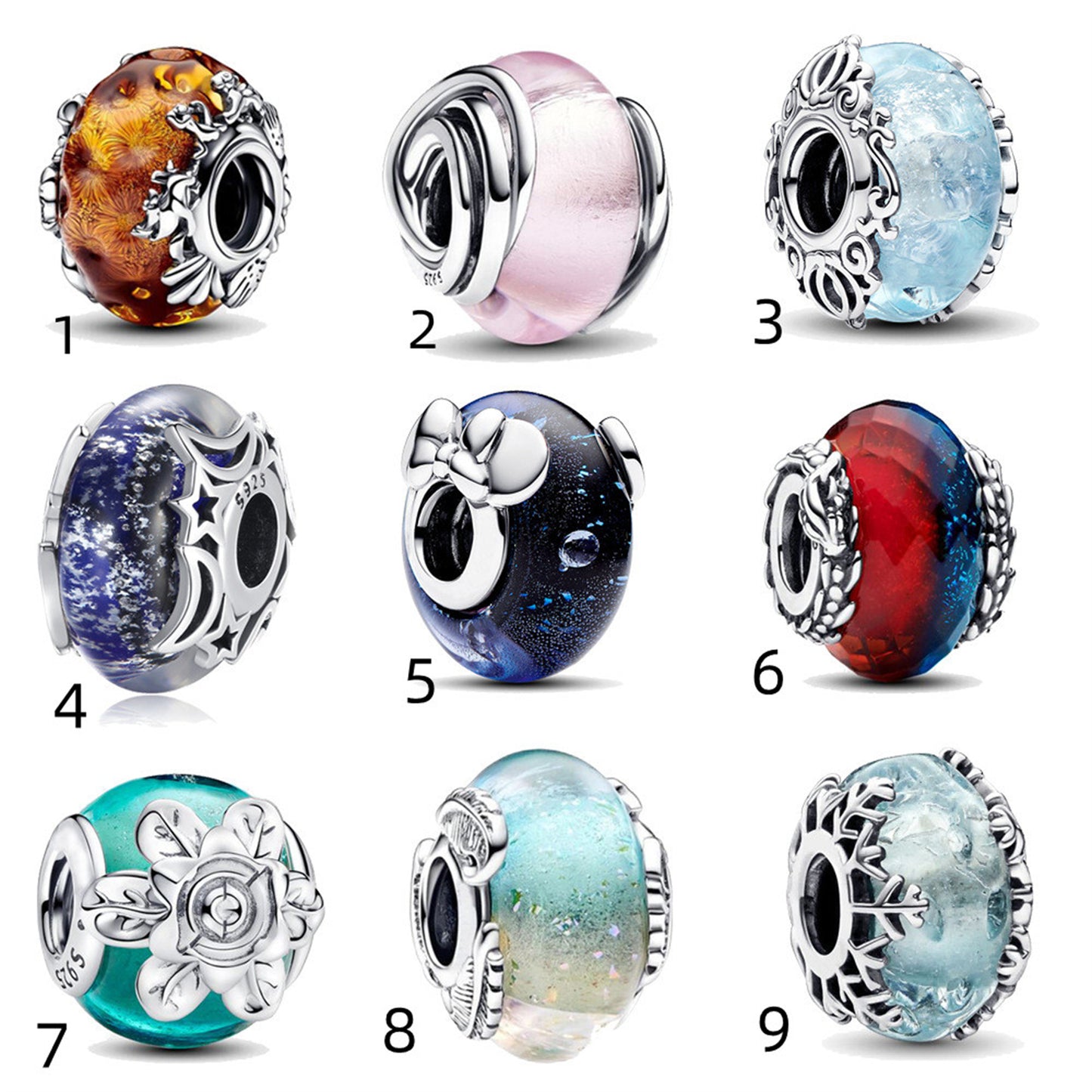 925 Sterling Silver Glass Beaded Series Charm