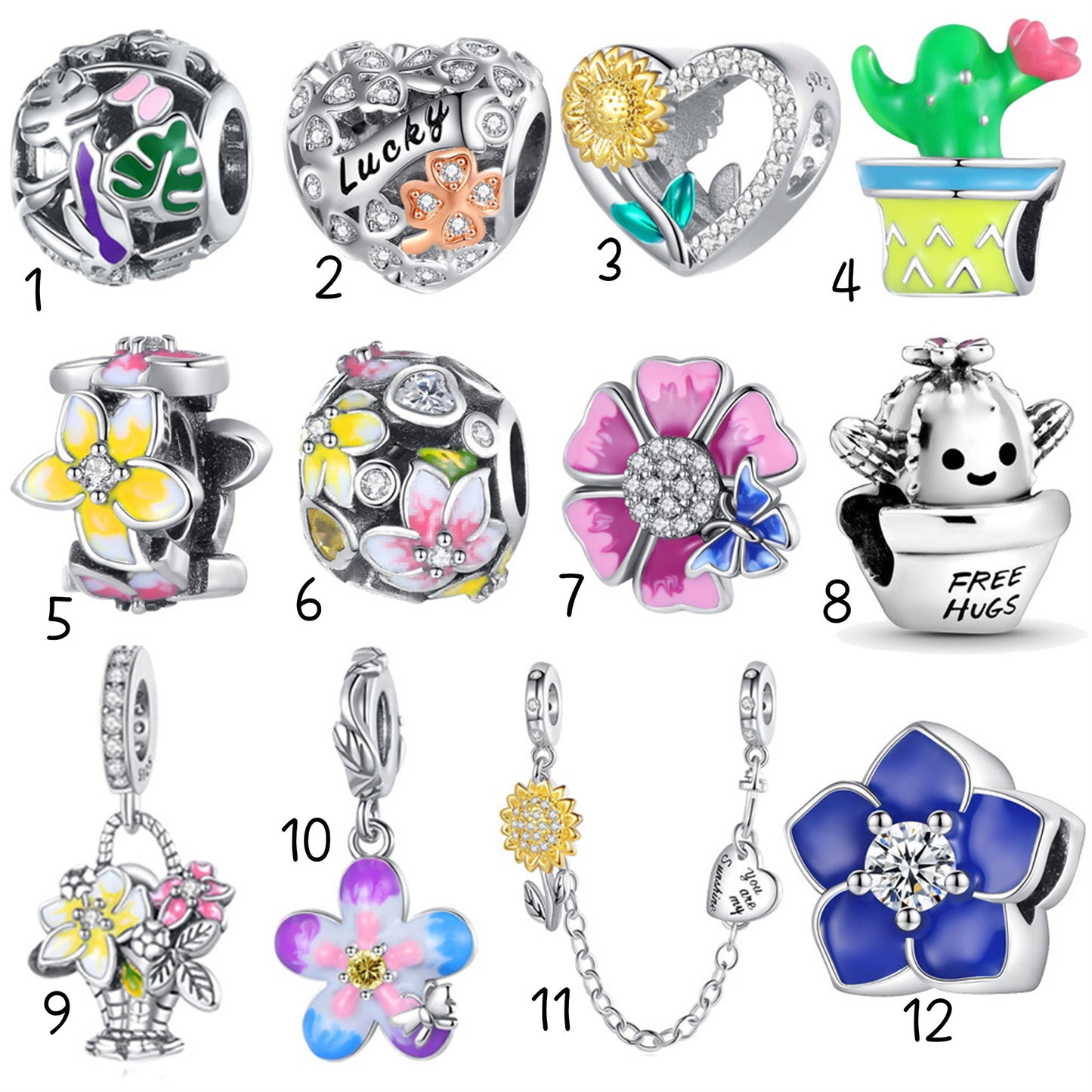925 Sterling silver Plant Flower Pendant Series Charm