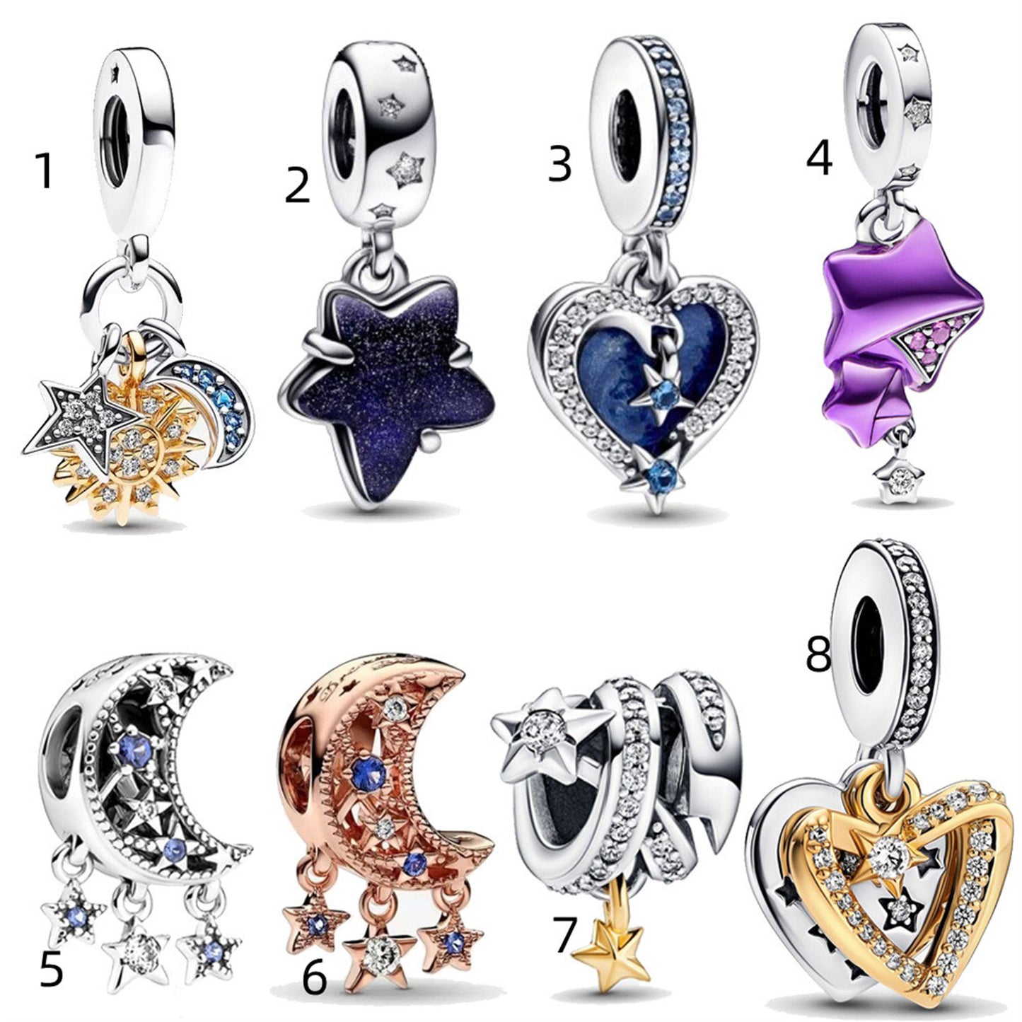 S925 Sterling Silver Purple Five-Pointed Star Pendant Series Charm