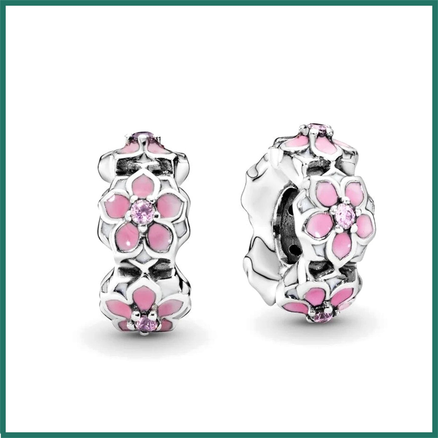 925 Sterling silver Pink Flower Spacing Beading Series Charm