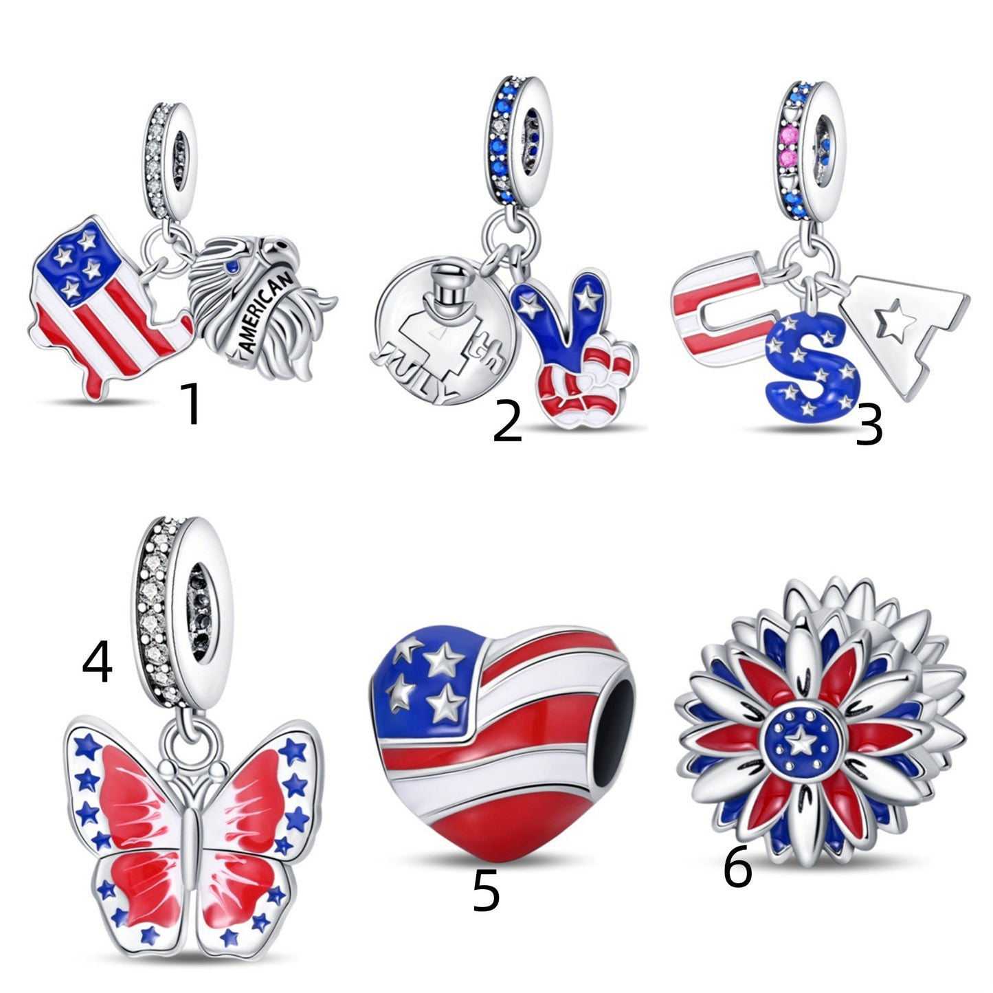 925 Sterling Silver American Style Flag Pendant Series Charm