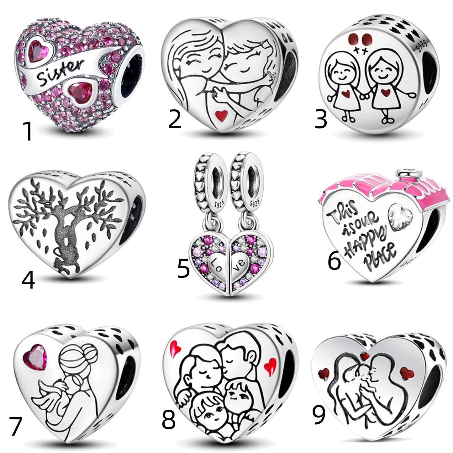 925 Sterling Silver Friendship Love Beaded Series Charm