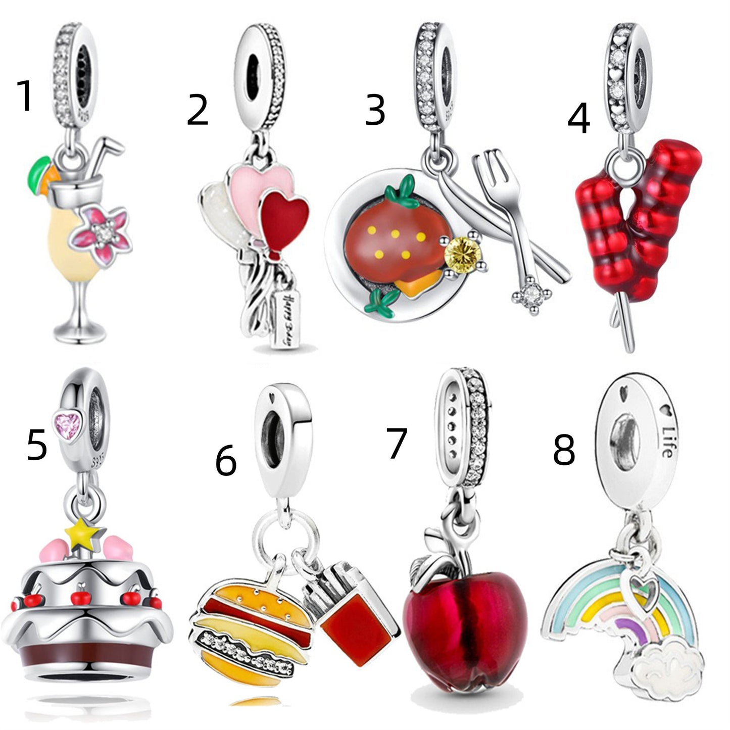925 Sterling Silver Gourd Rainbow Milk Tea Cup Pendant Series Charm