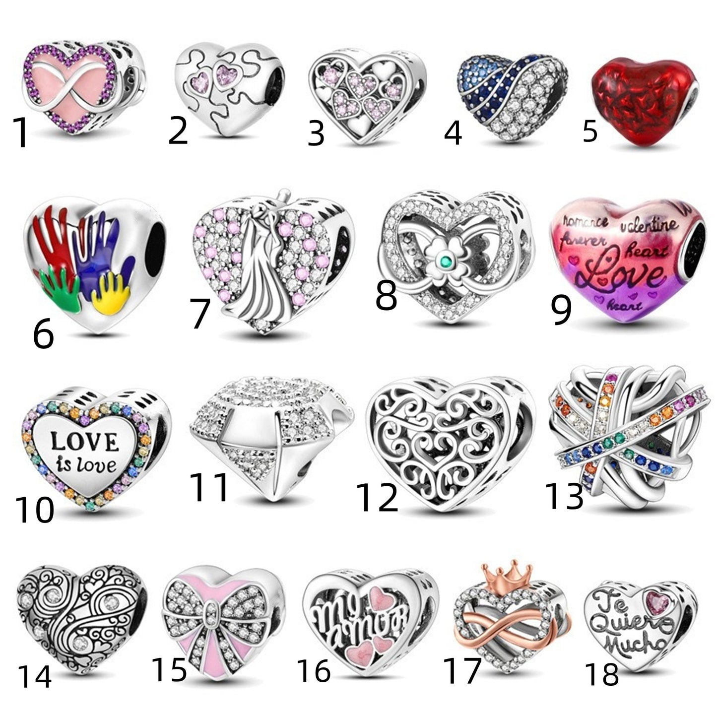 925 Sterling Silver Color Zirconium Love Beading Series Charm