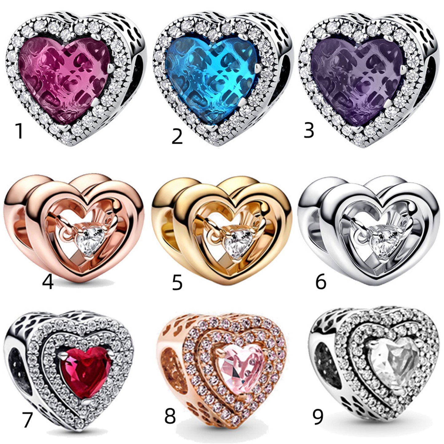 S925 Sterling Silver Shiny Heart Beaded Series Charm