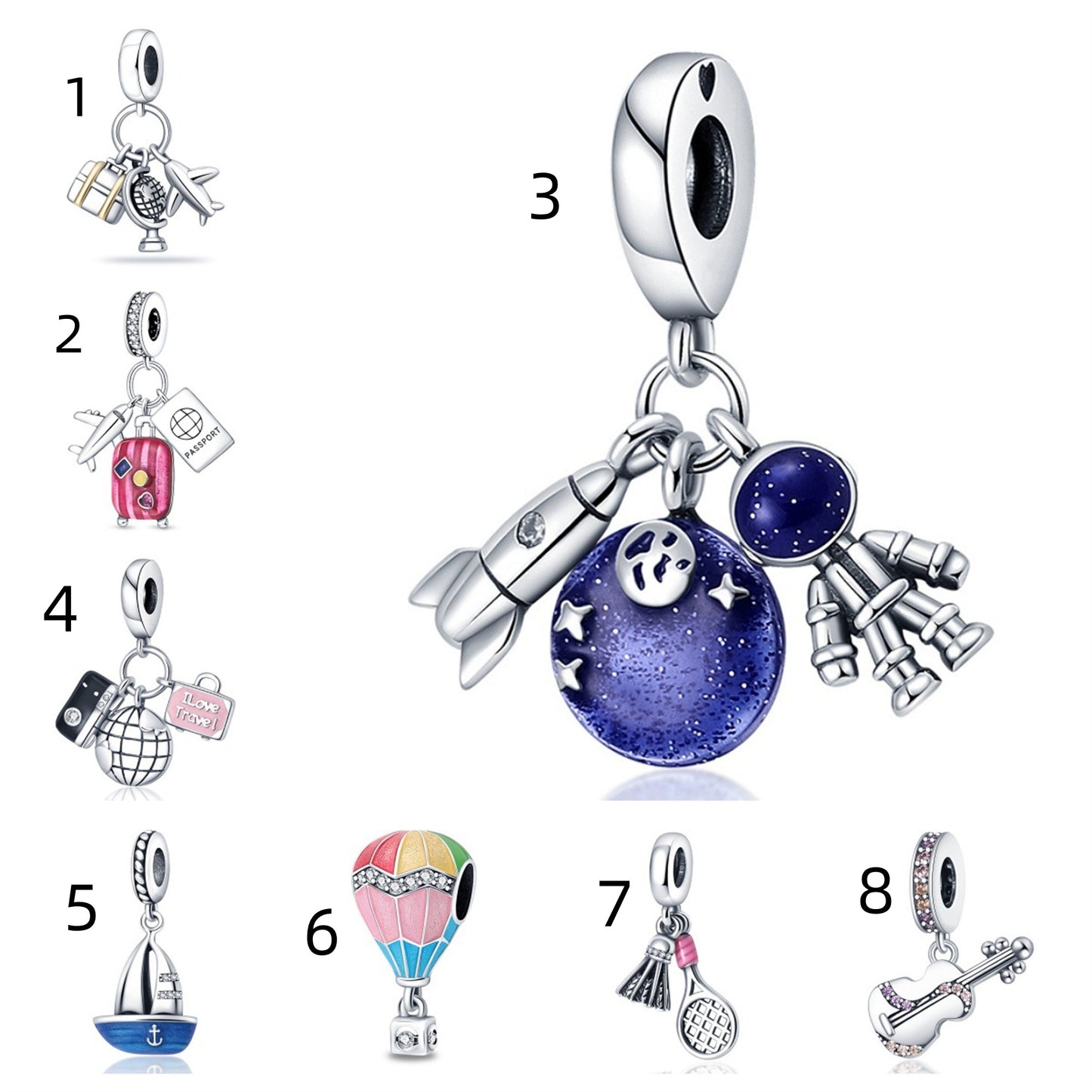 925 Sterling Silver Camera luggage Pendant Series Charm