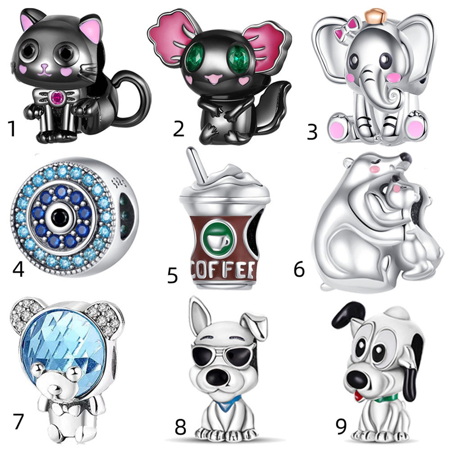 925 Sterling silver Animal Baby Elephant Polar Bear Beading Series Charm