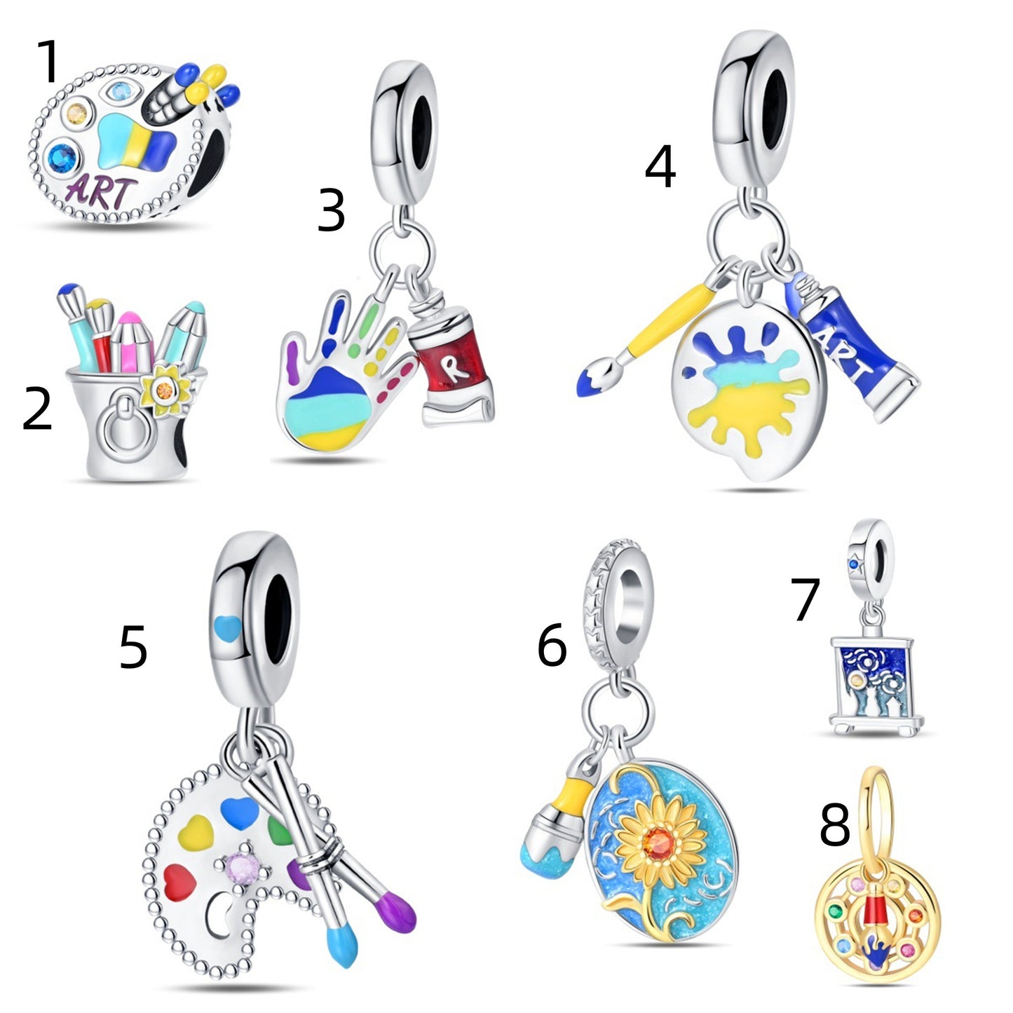 925 Sterling Silver Color Palette Pendant Series Charm