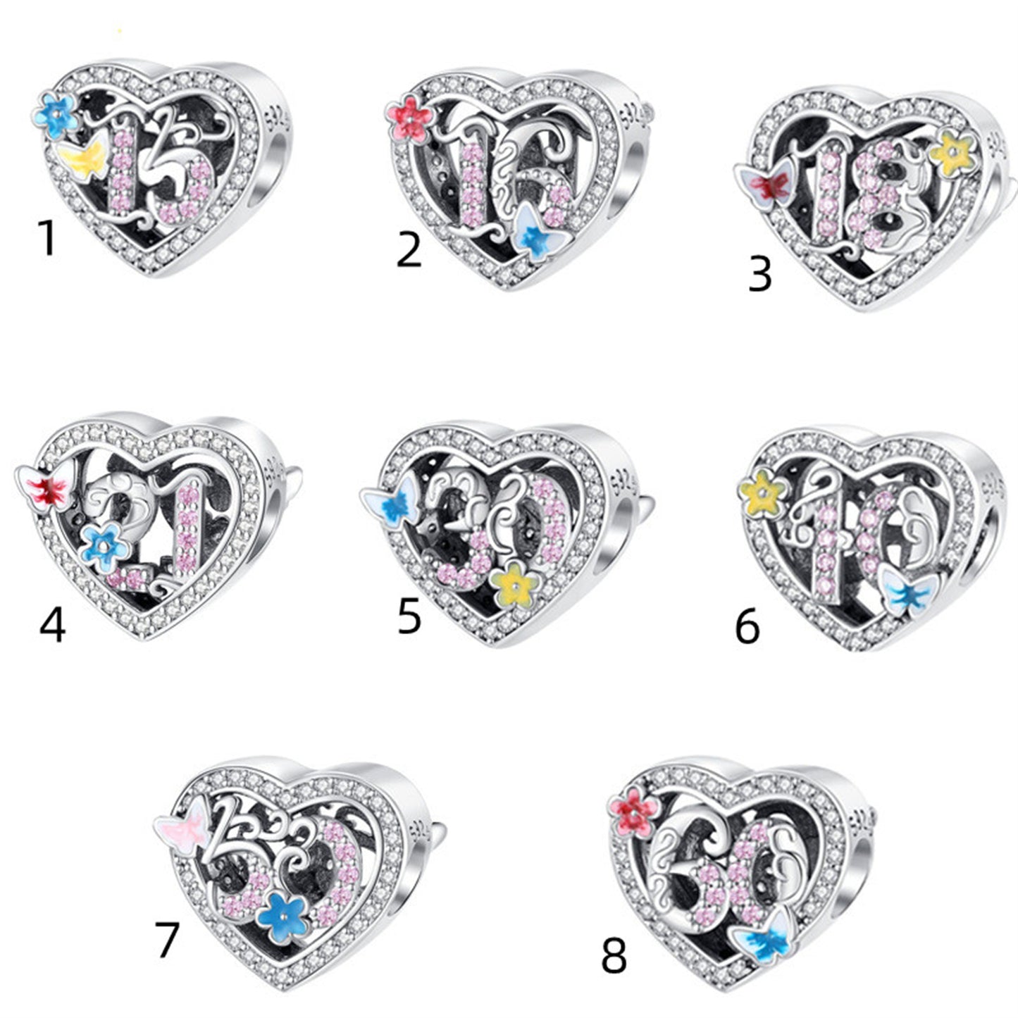 S925 Sterling Silver Love Anniversary Beaded t Series Charm