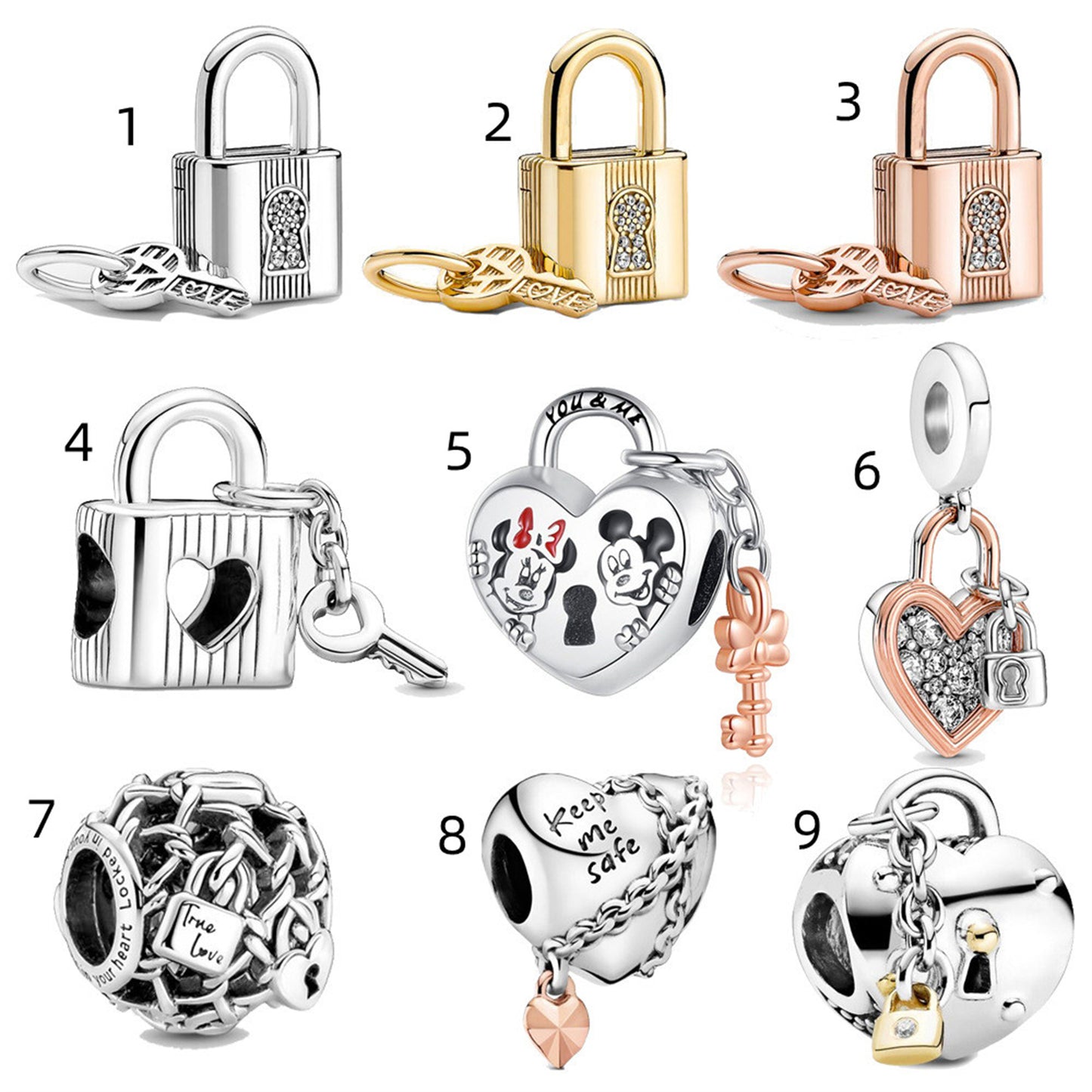 S925 Sterling Silver Love Lock Beaded Series Charm