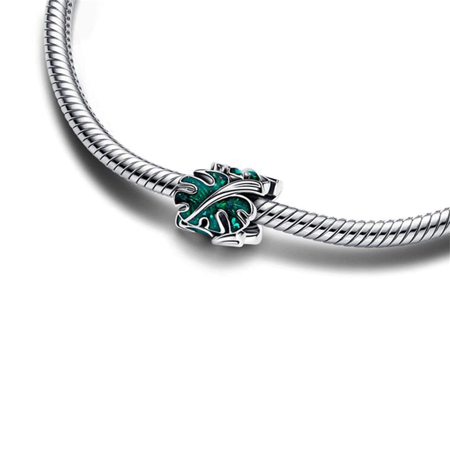 925 Sterling silver Green frog and leaf Beading Series Charm