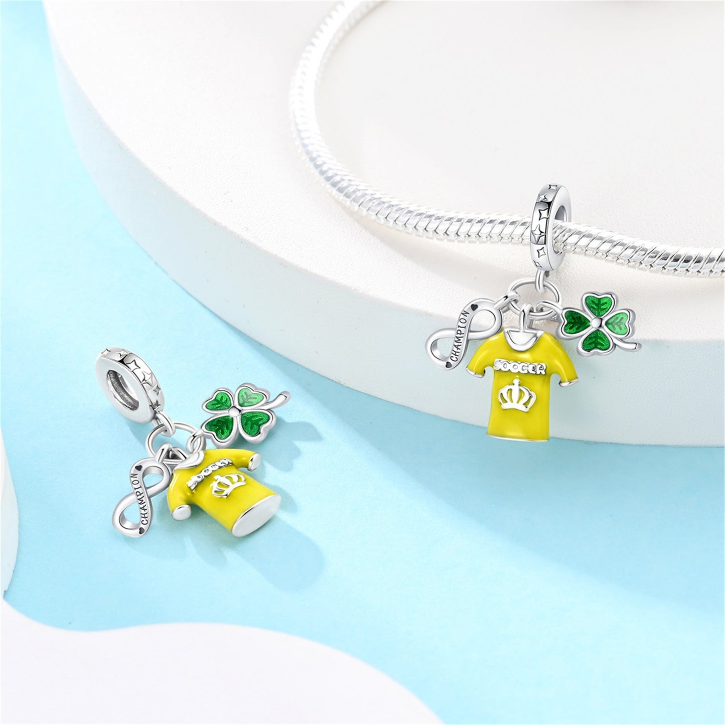 925 Sterling Silver Lucky Football Pendant Series Charm