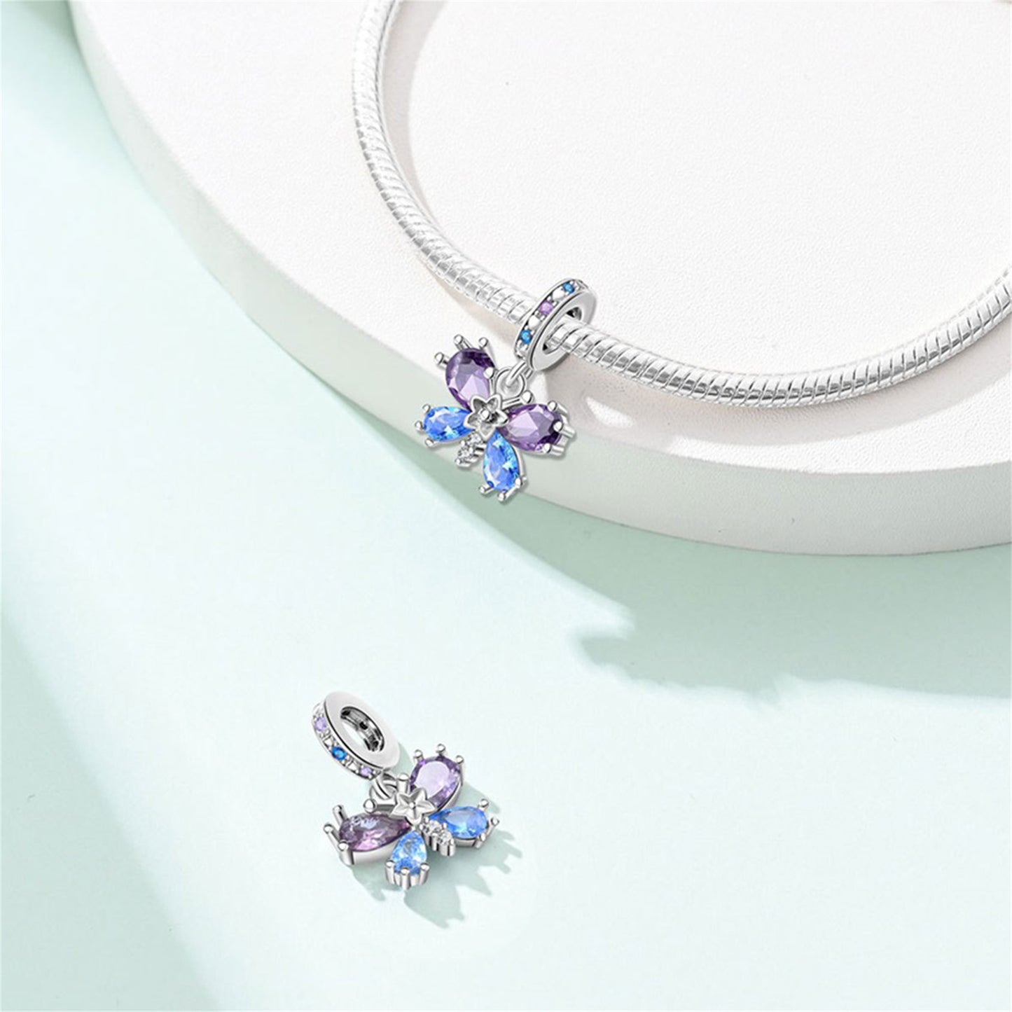 925 Sterling Silver Zircon Butterfly Four-Leaf Clover Pendant Series Charm