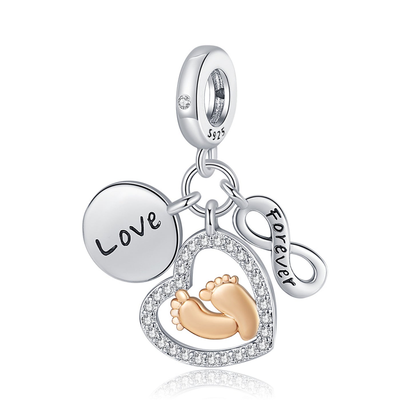 S925 Sterling Silver Animal Footprints Heart-Shaped Zircon Beading Series Charm