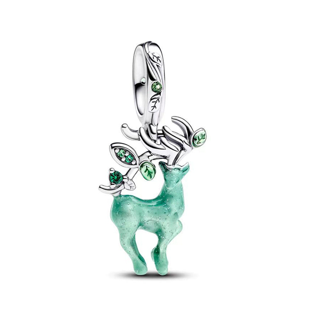 S925 Sterling Silver Luminous Elk Dangle Charm