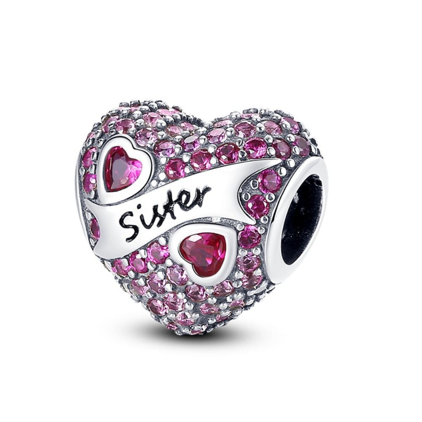 S925 Sterling Silver Pink Heart Beaded Series Charm