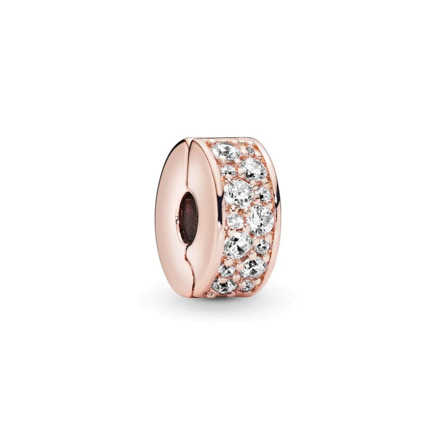 925 Sterling silver Rose Gold Zircon Fixed Clip Beaded Series Charm