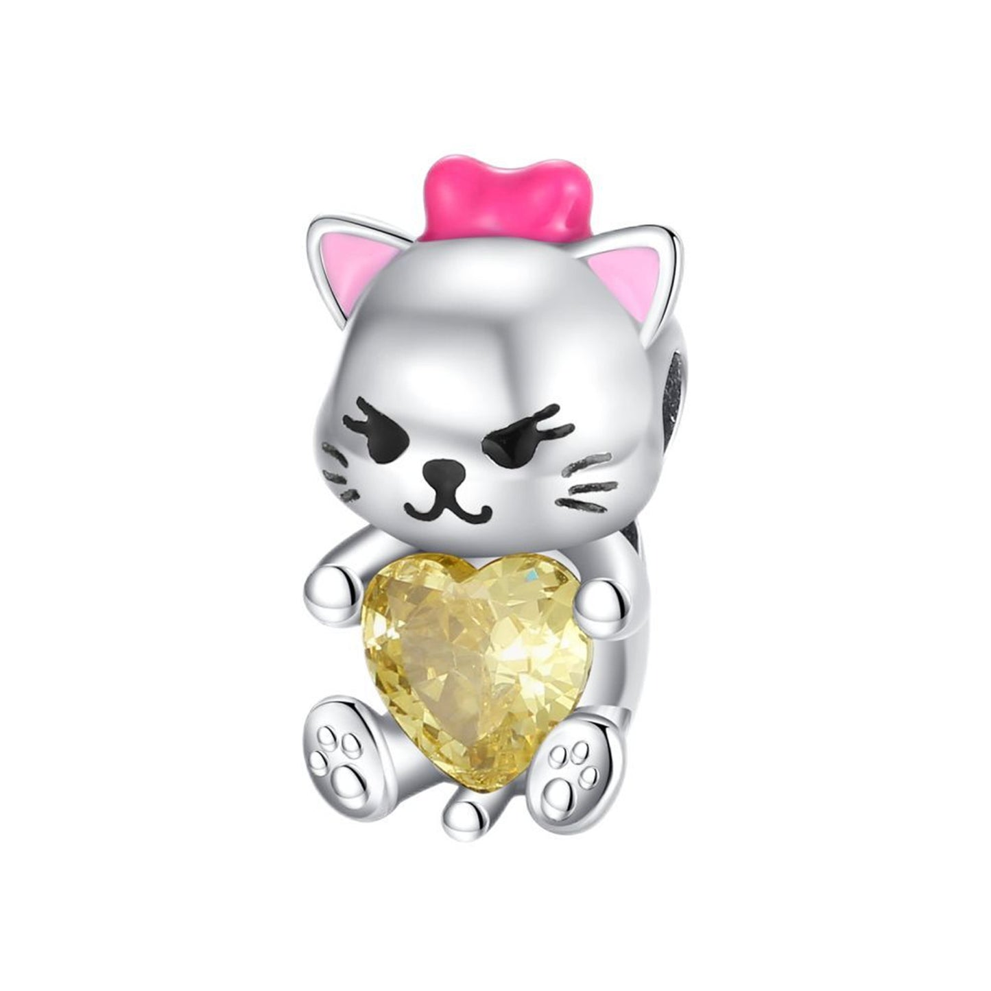 925 Sterling silver Love Shaped Zircon Rabbit Beading Series Charm