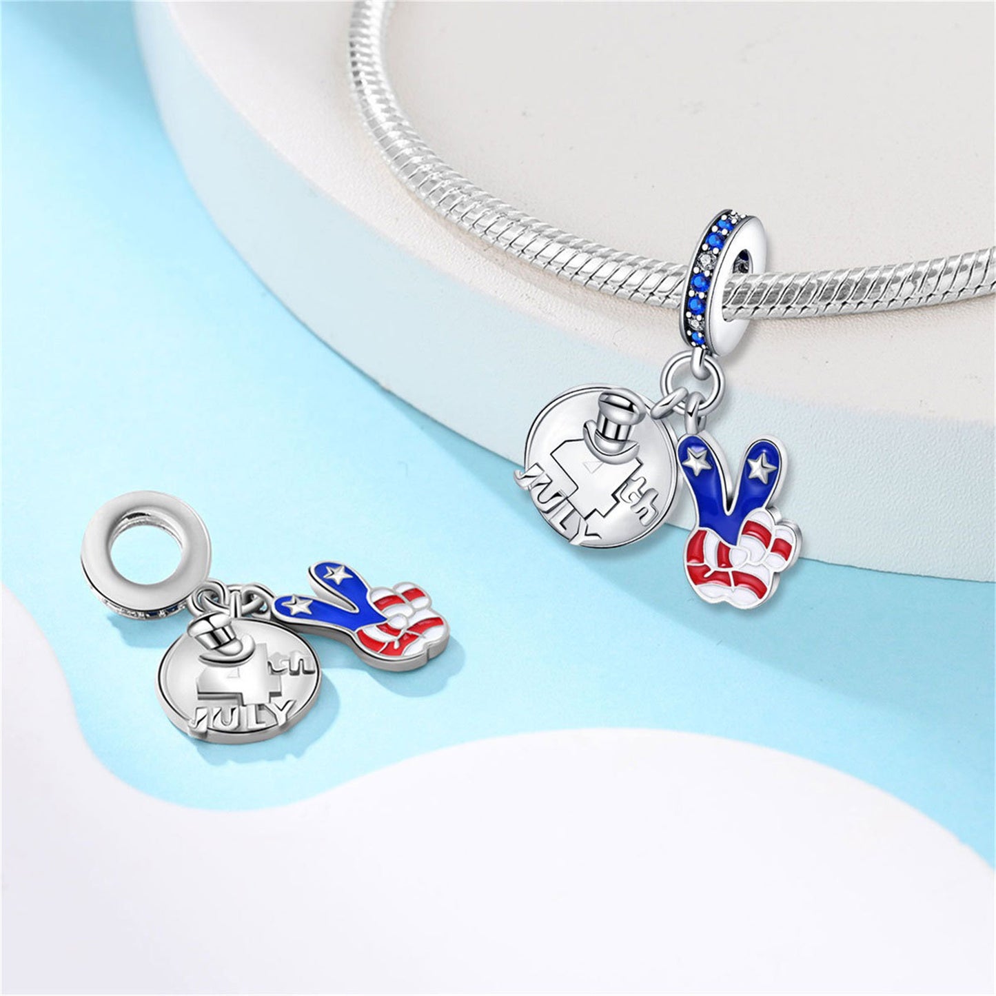 925 Sterling Silver American Style Flag Pendant Series Charm