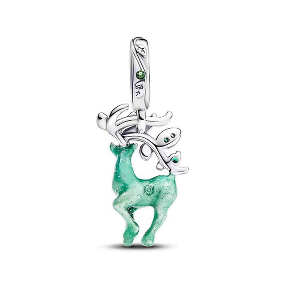 S925 Sterling Silver Luminous Elk Dangle Charm