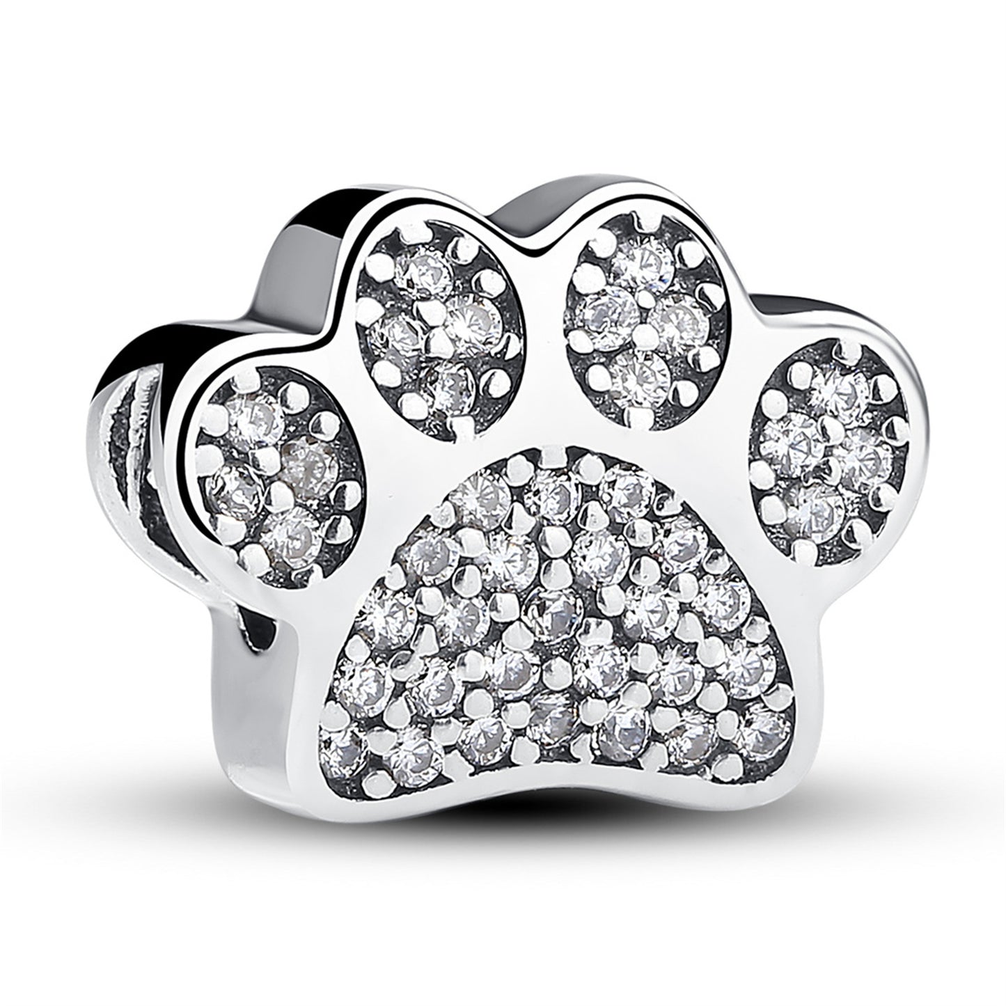 S925 Sterling Silver Animal Footprints Heart-Shaped Zircon Beading Series Charm