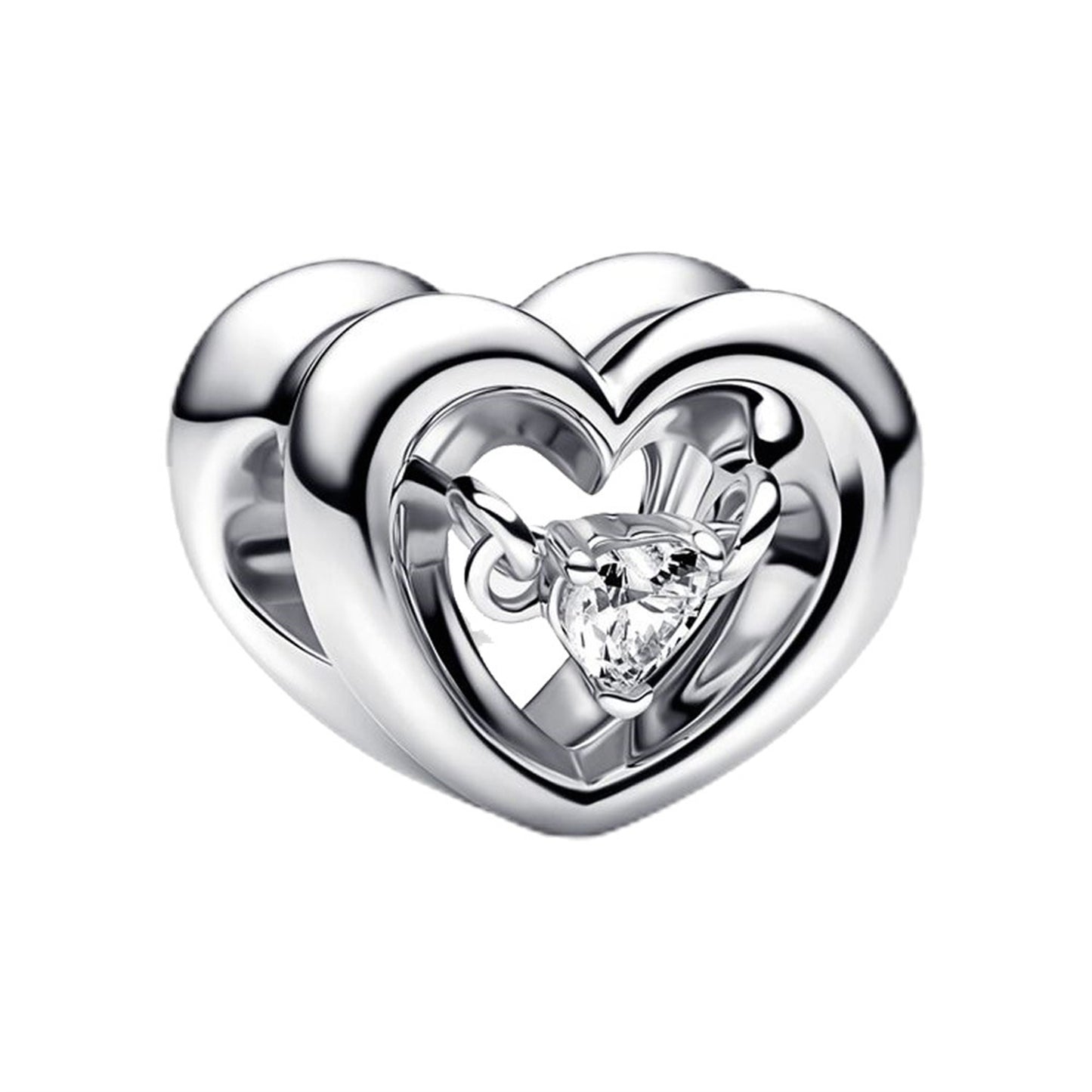 S925 Sterling Silver Shiny Heart Beaded Series Charm