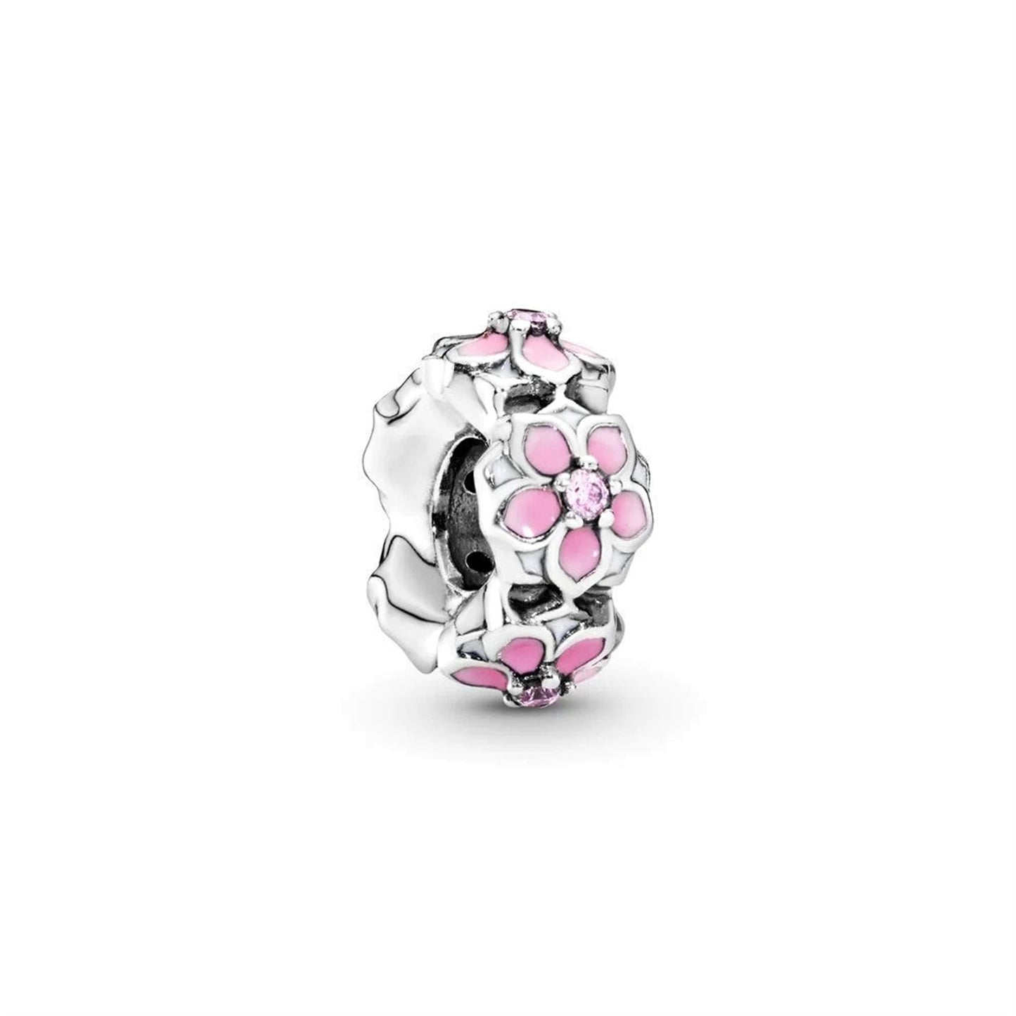 925 Sterling silver Pink Flower Spacing Beading Series Charm