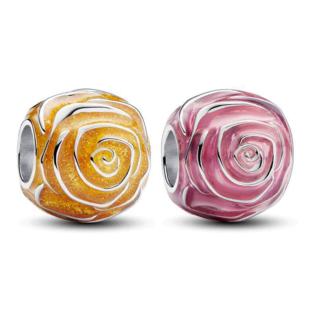 S925 Sterling Silver Spring rose beaded Charm