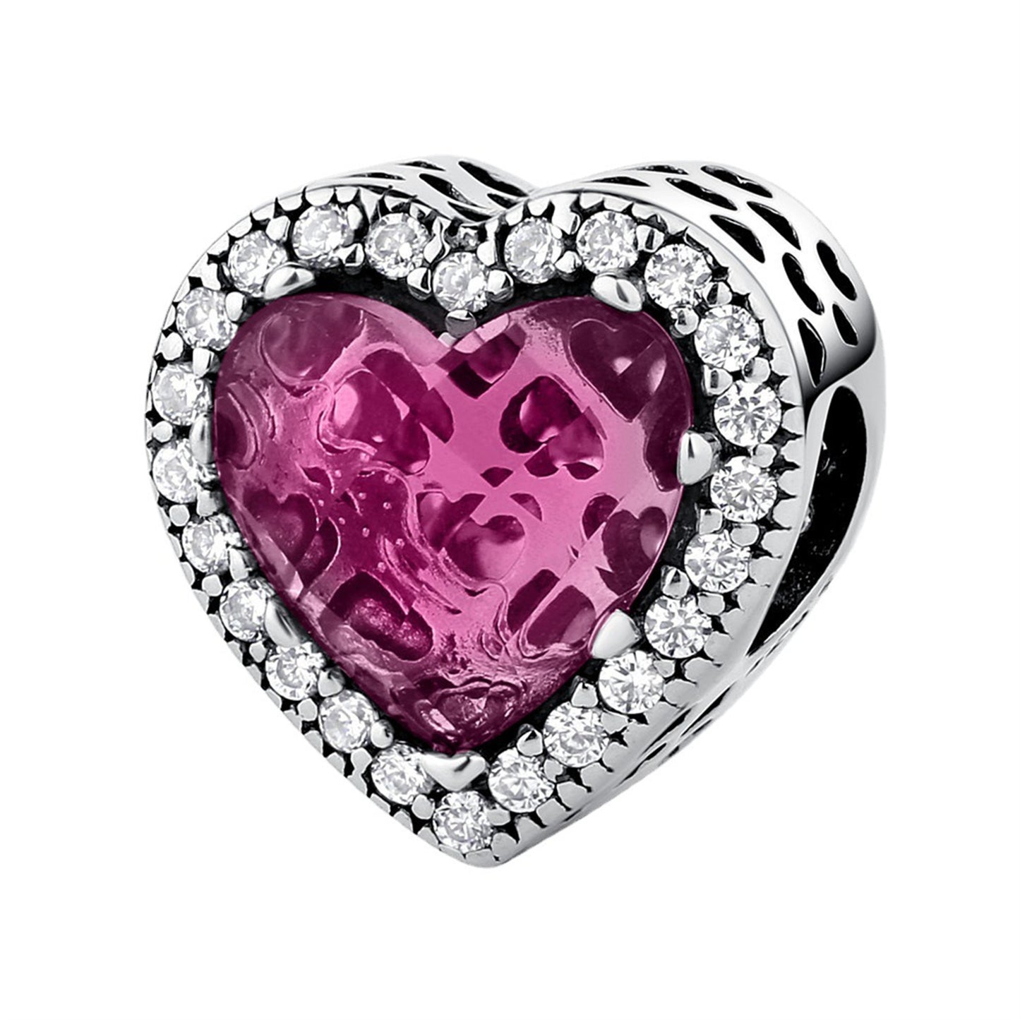 S925 Sterling Silver Shiny Heart Beaded Series Charm