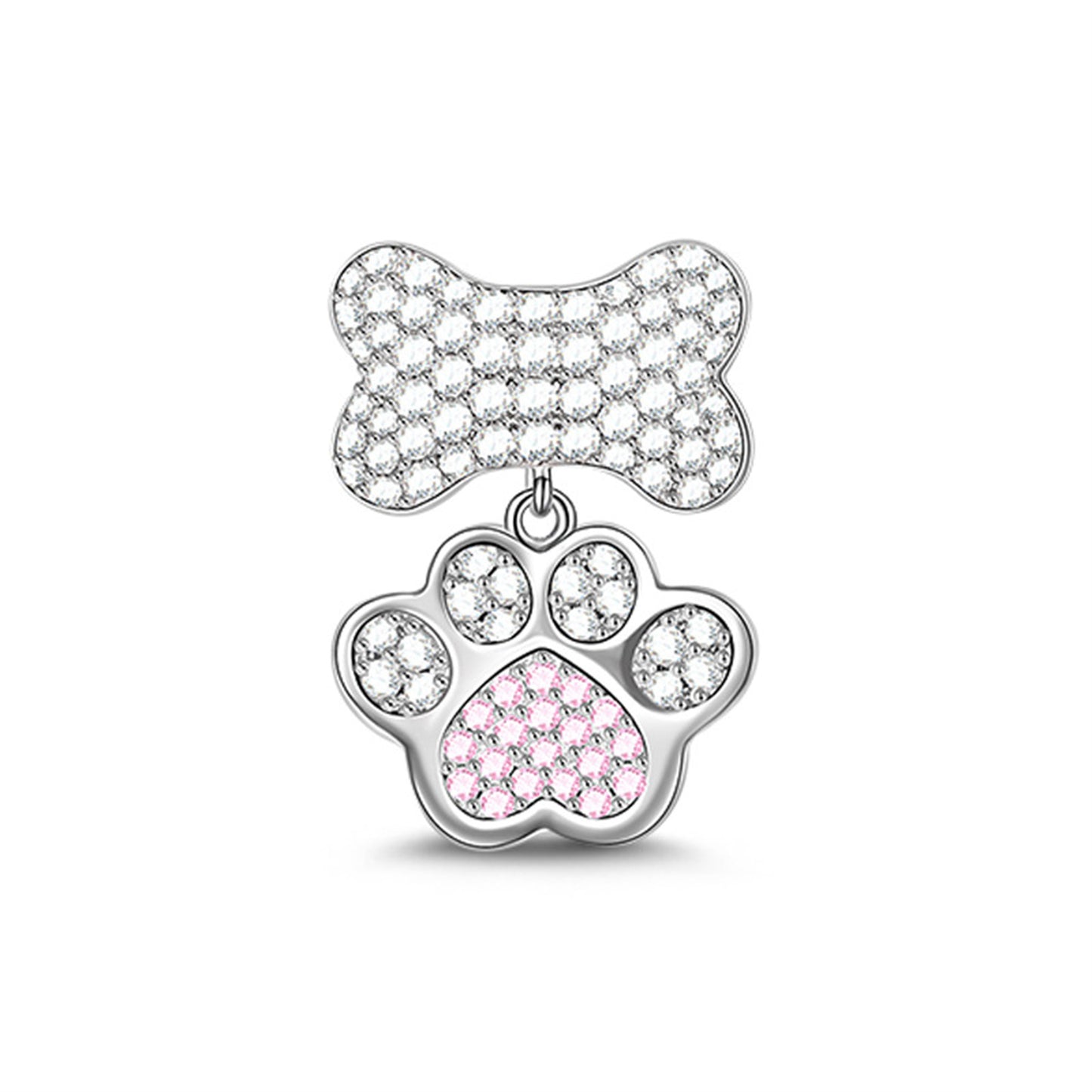S925 Sterling Silver Animal Footprints Heart-Shaped Zircon Beading Series Charm