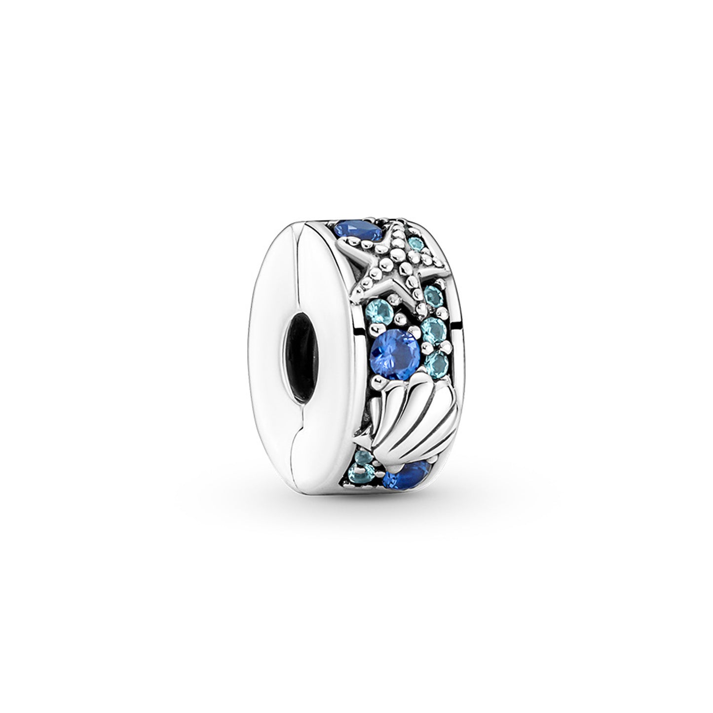 S925 Sterling Silver Blue Shining Five-Pointed Star Beaded Series Charm