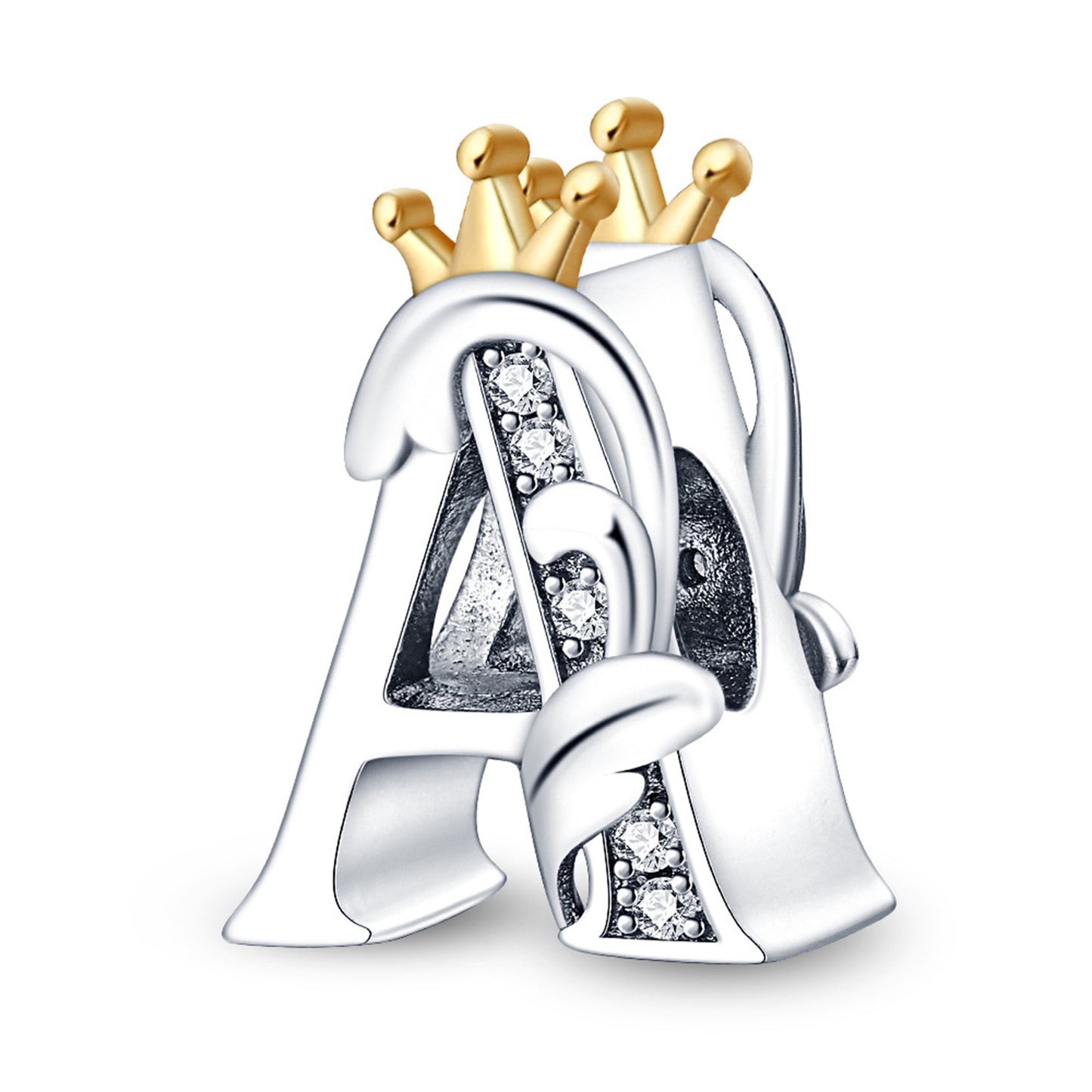 925 Sterling Silver 26 Crown English letter Beaded Series Charm