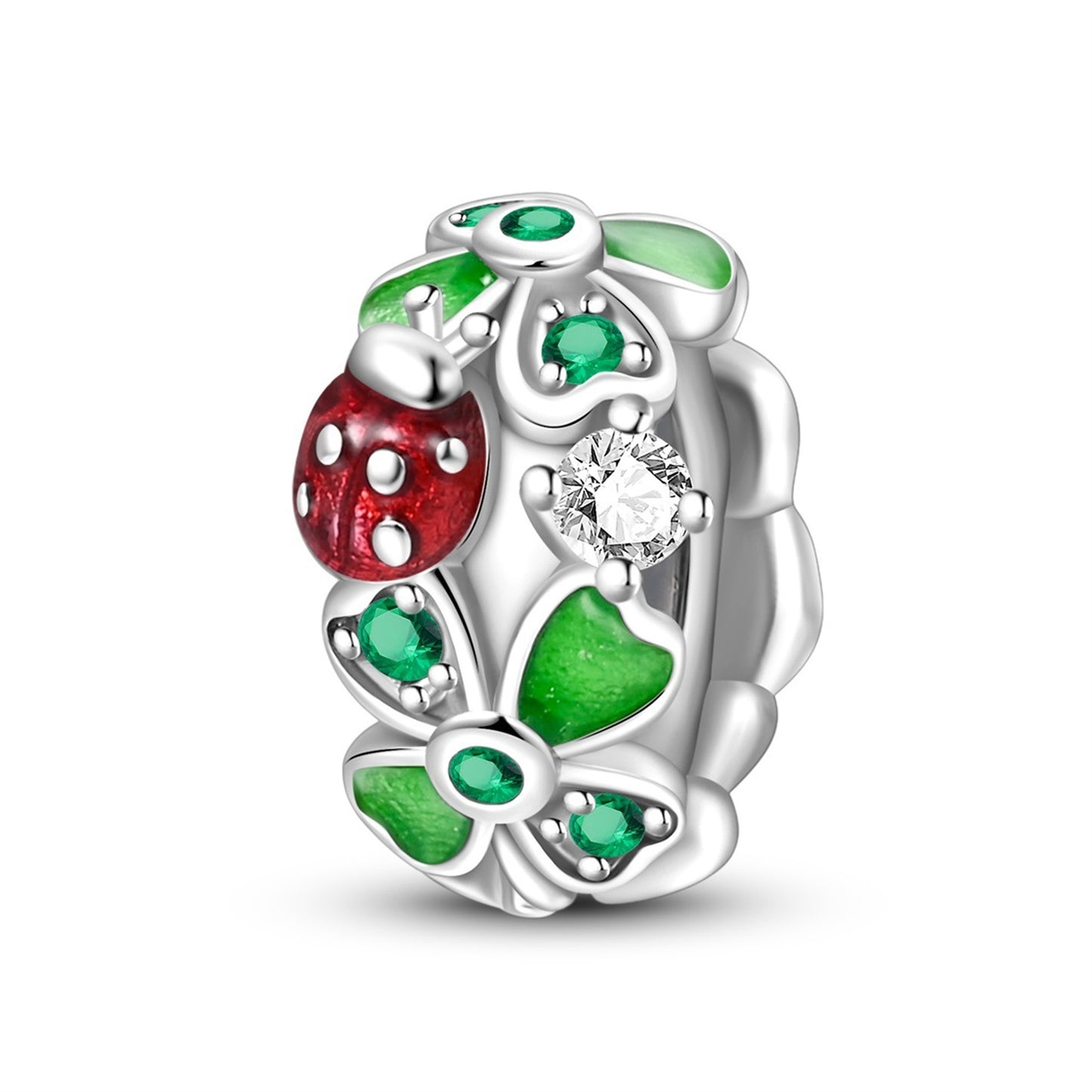 925 Sterling Silver Moon Four-leaf Clover Beaded Series Charm