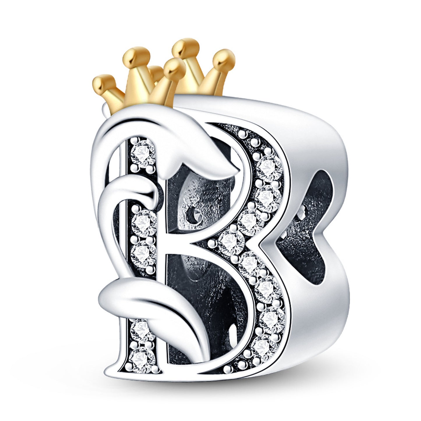 925 Sterling Silver 26 Crown English letter Beaded Series Charm