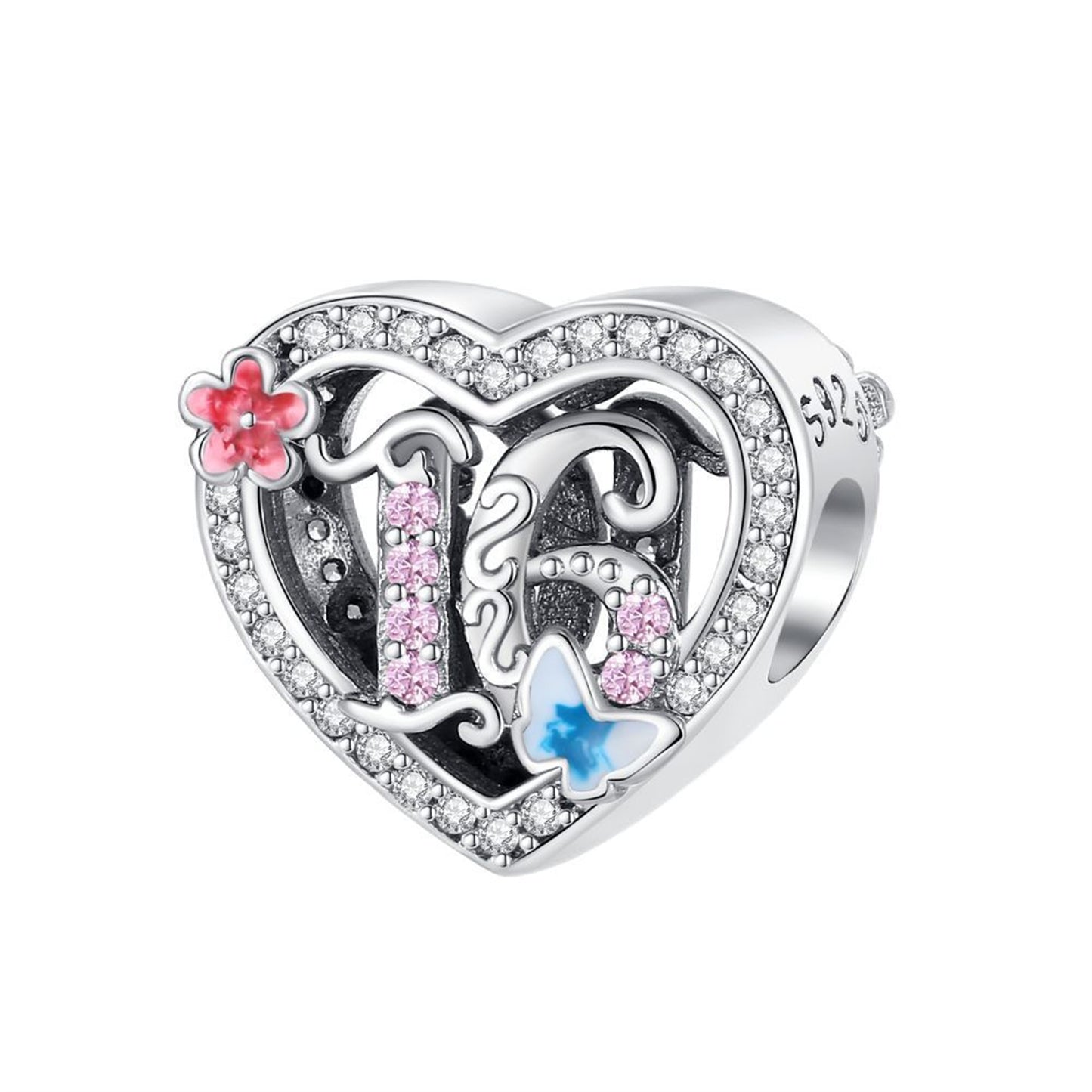 925 Sterling silver Anniversary Celebration Heart Beaded Series Charm