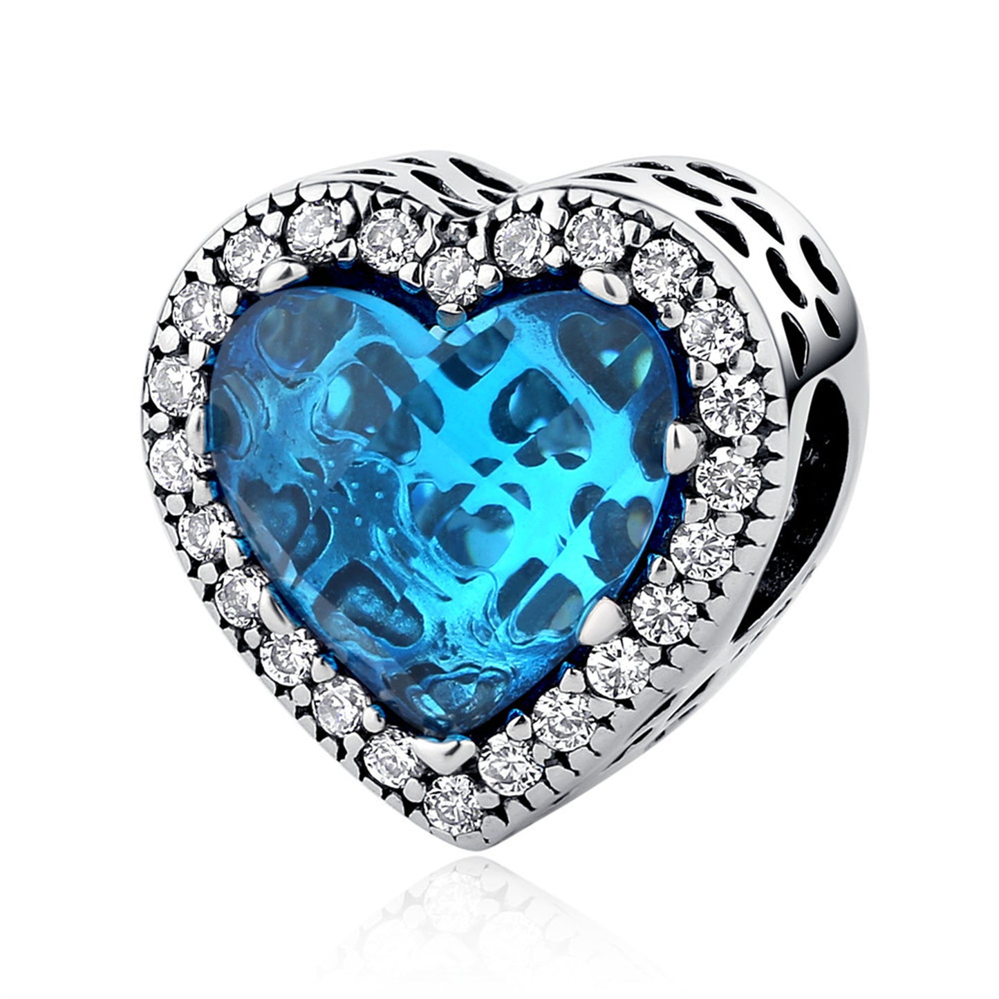 S925 Sterling Silver Shiny Heart Beaded Series Charm