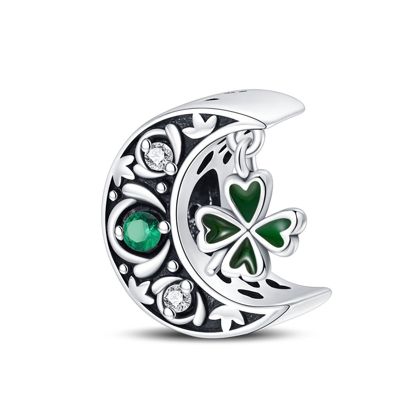 925 Sterling Silver Moon Four-leaf Clover Beaded Series Charm