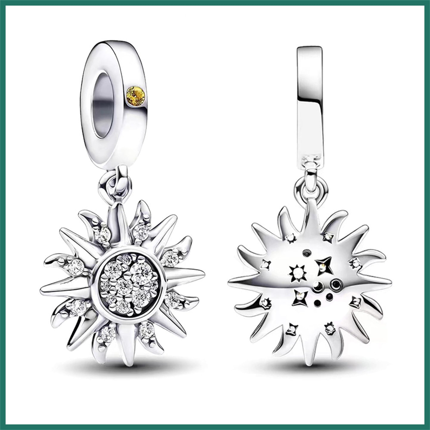 925 Sterling silver Sun, moon and star beaded pendant Charm