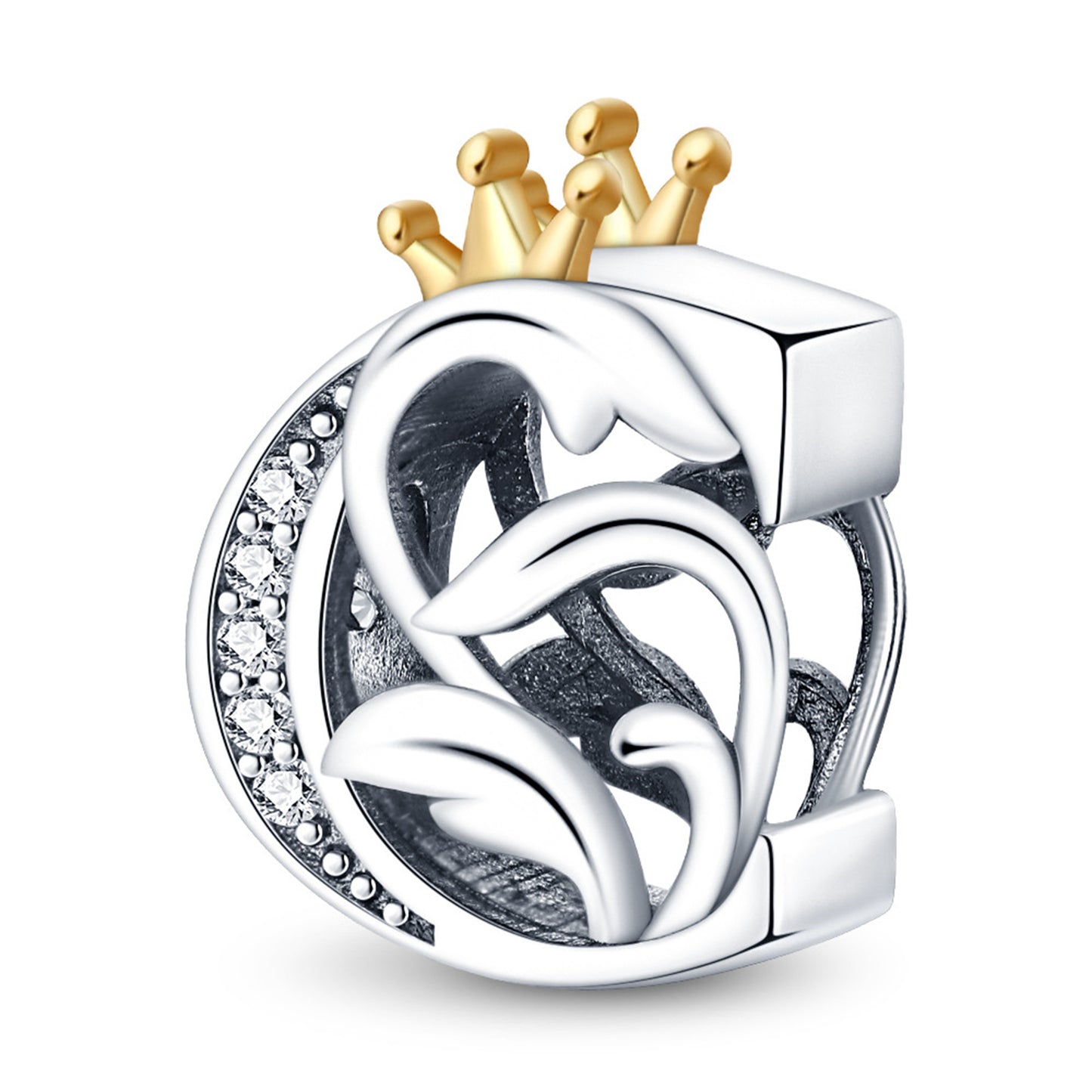 925 Sterling Silver 26 Crown English letter Beaded Series Charm