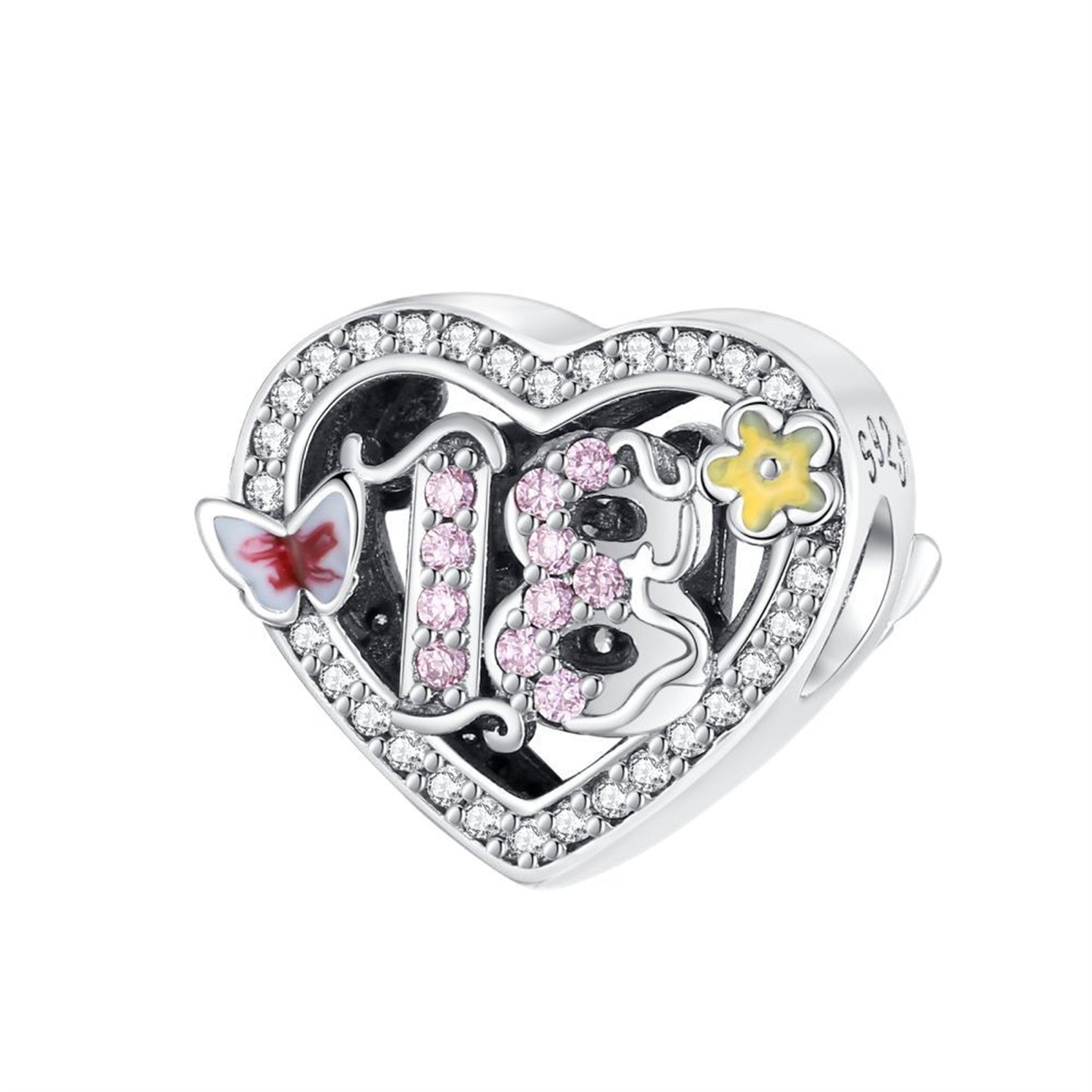 925 Sterling silver Anniversary Celebration Heart Beaded Series Charm