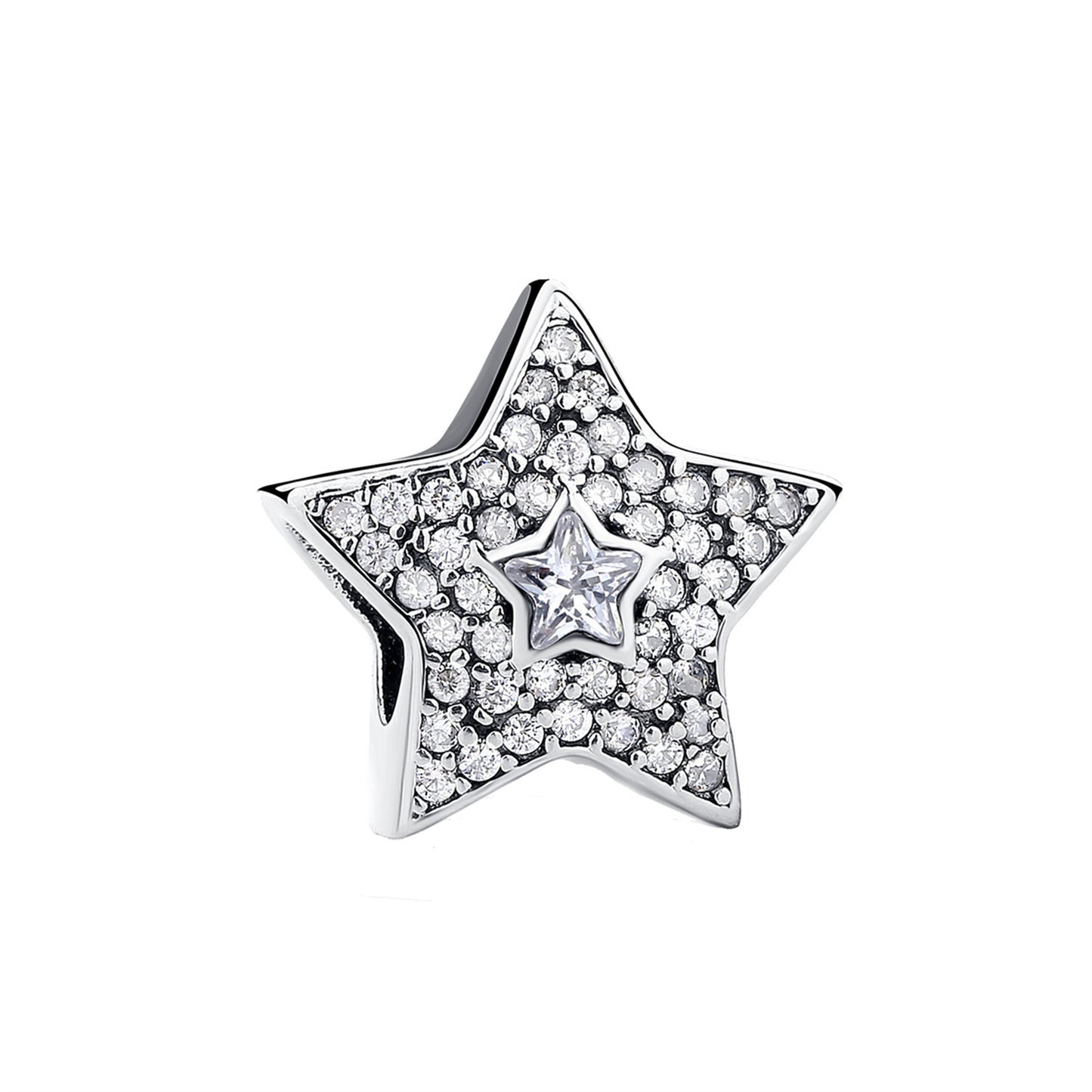 S925 Sterling Silver Blue Shining Five-Pointed Star Beaded Series Charm