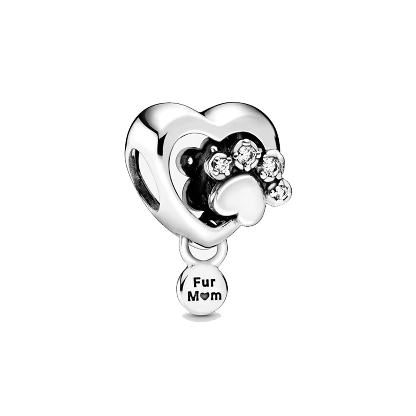 S925 Sterling Silver Animal Footprints Heart-Shaped Zircon Beading Series Charm