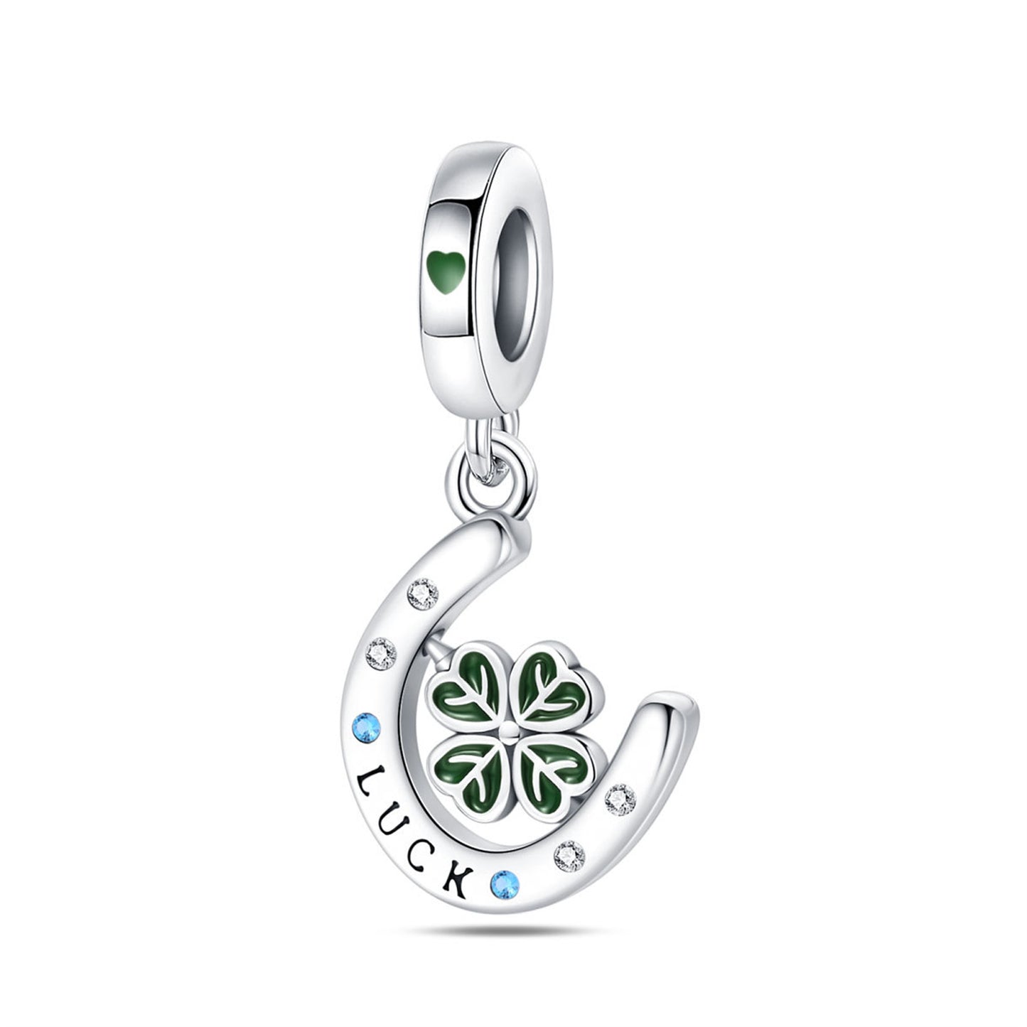 925 Sterling Silver Moon Four-leaf Clover Beaded Series Charm