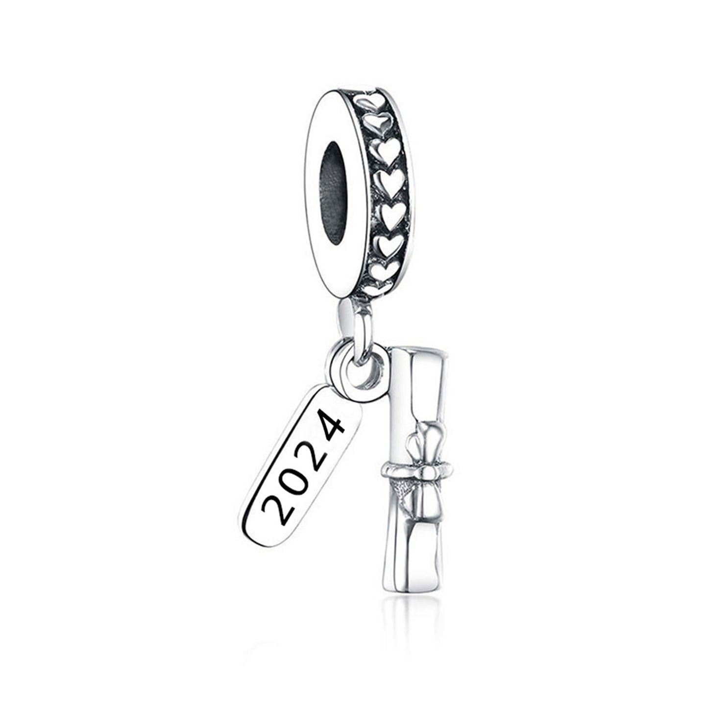 925 Sterling silver Graduation season new pink love graduation cap Beading Series Charm