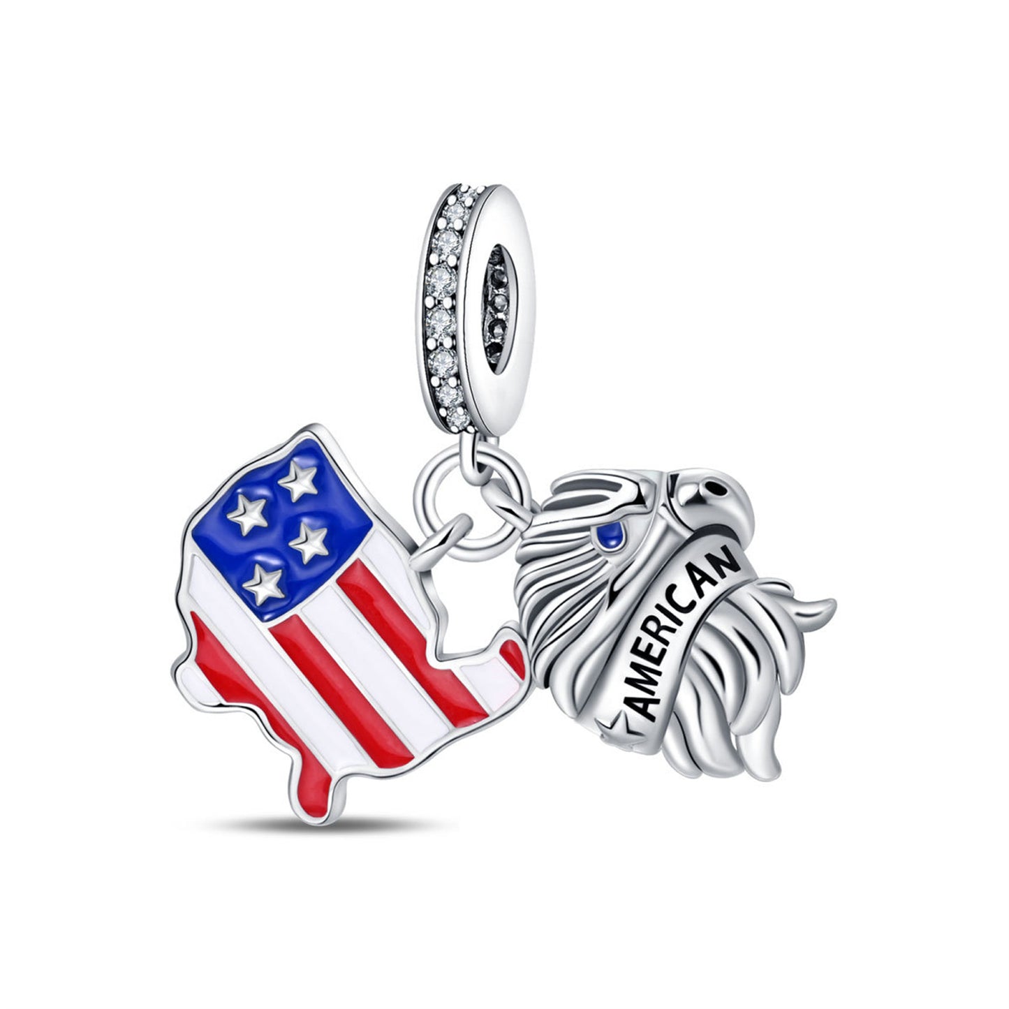 925 Sterling Silver American Style Flag Pendant Series Charm